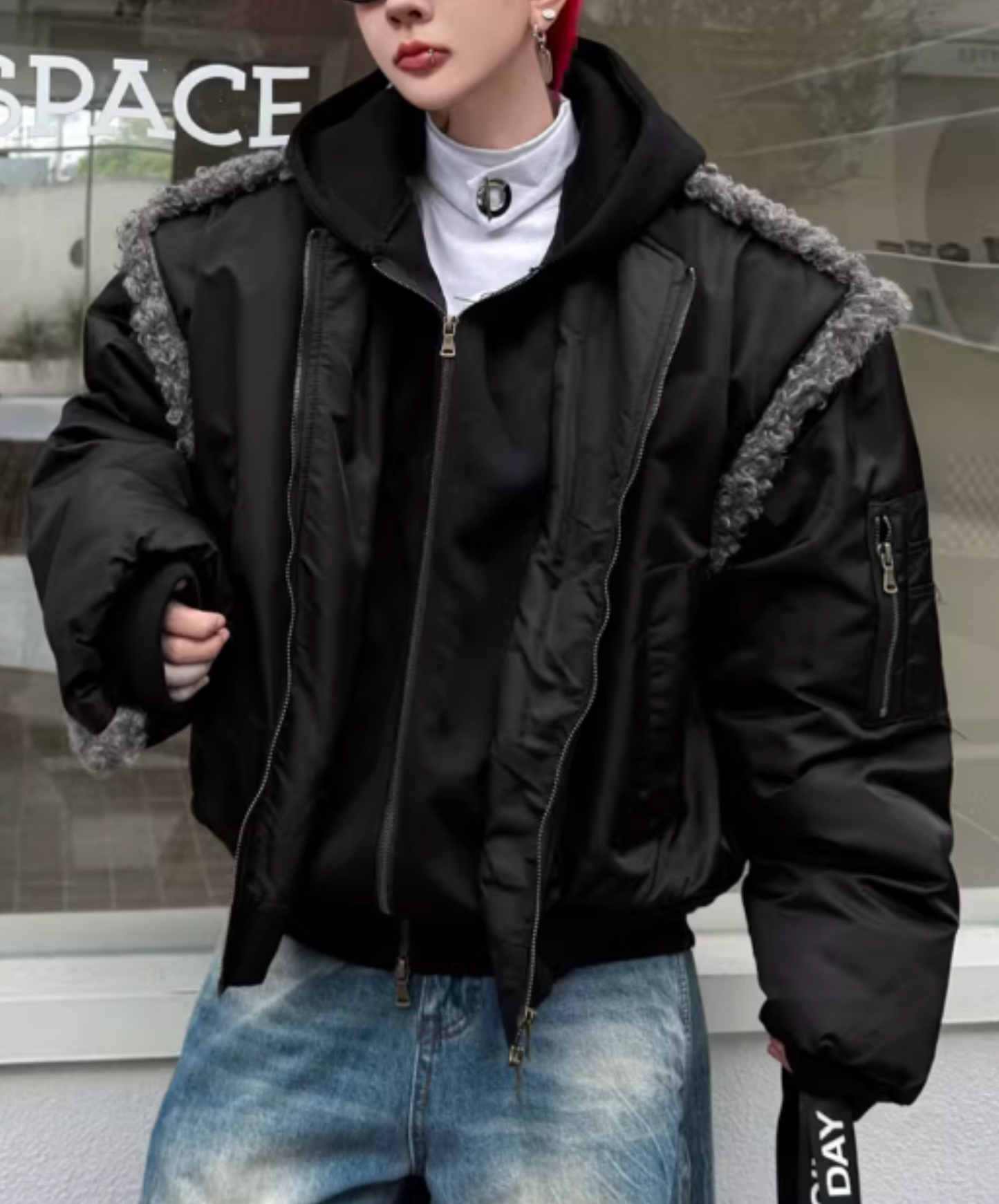 faux fur connection shorts jacket EN2563