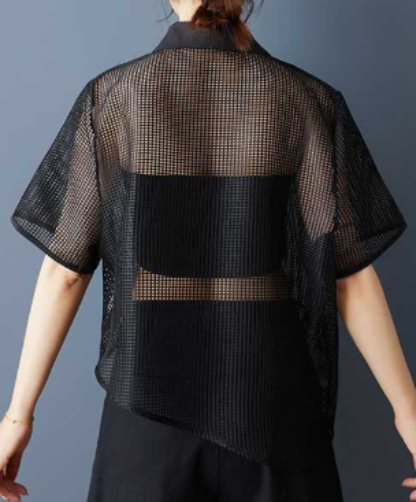 asymmetrical design sheer shirt EN2959