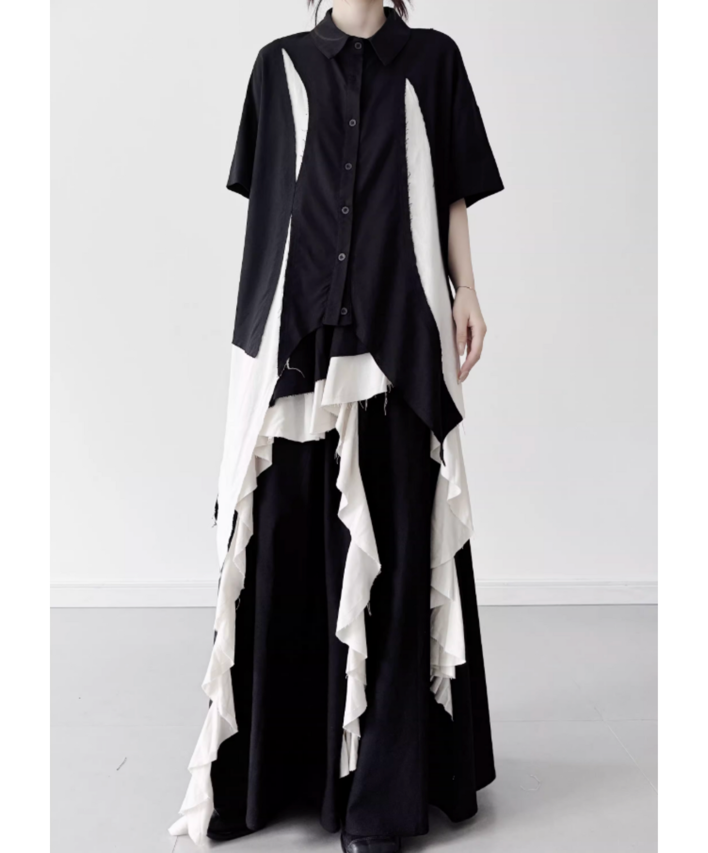dark Irregular color block short-sleeved shirt EN2809