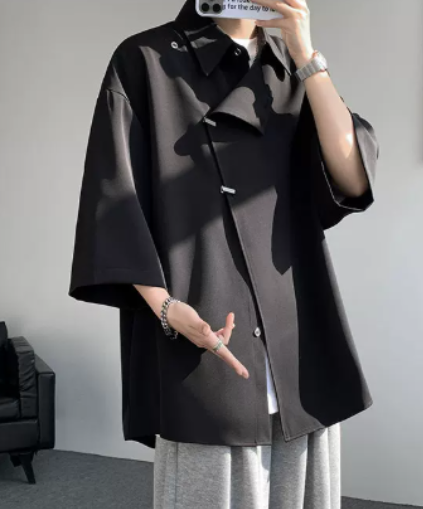 chinese-style front placket metal buttons shirt EN2958