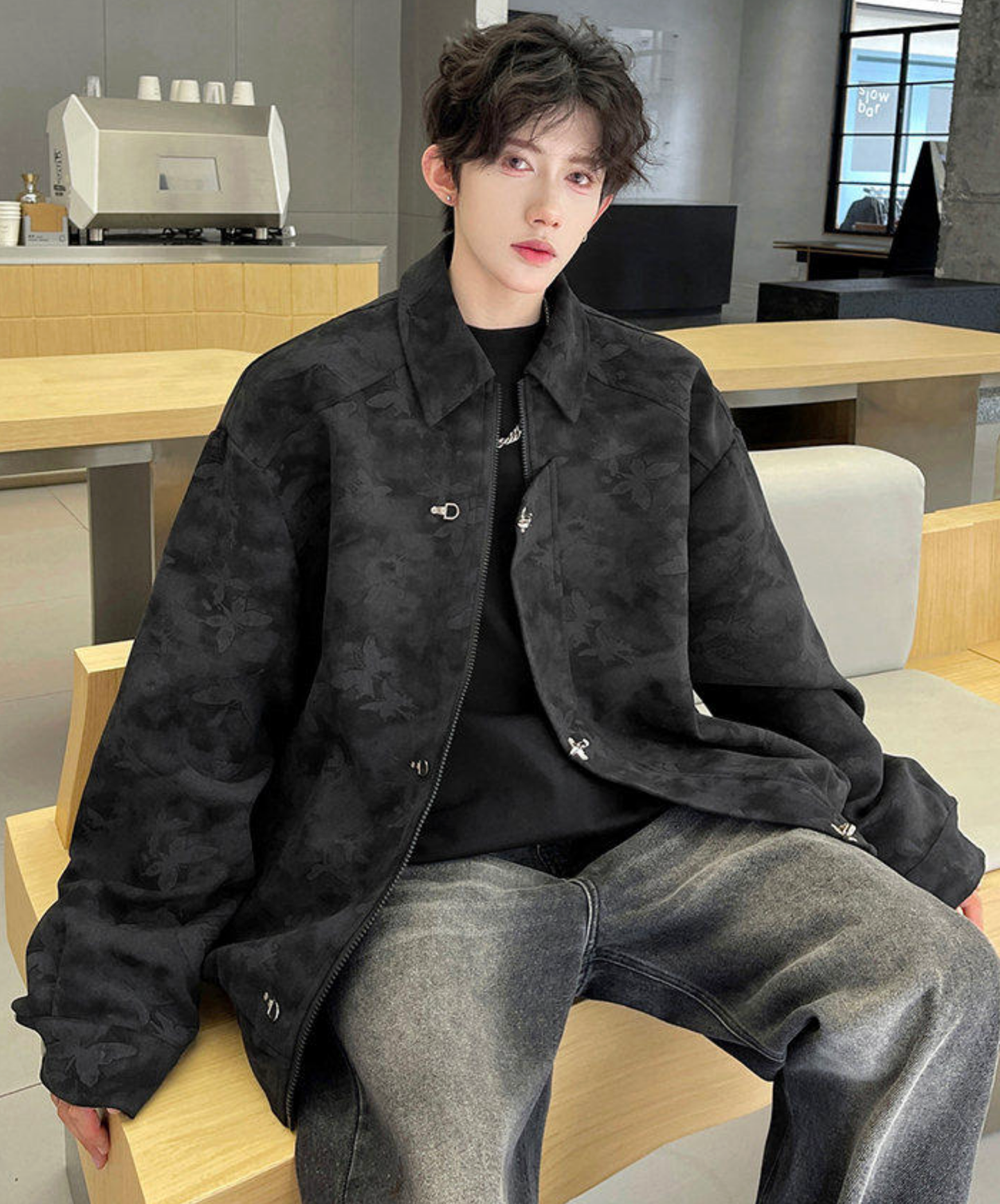 retro butterfly print fireman hook jacket EN2700