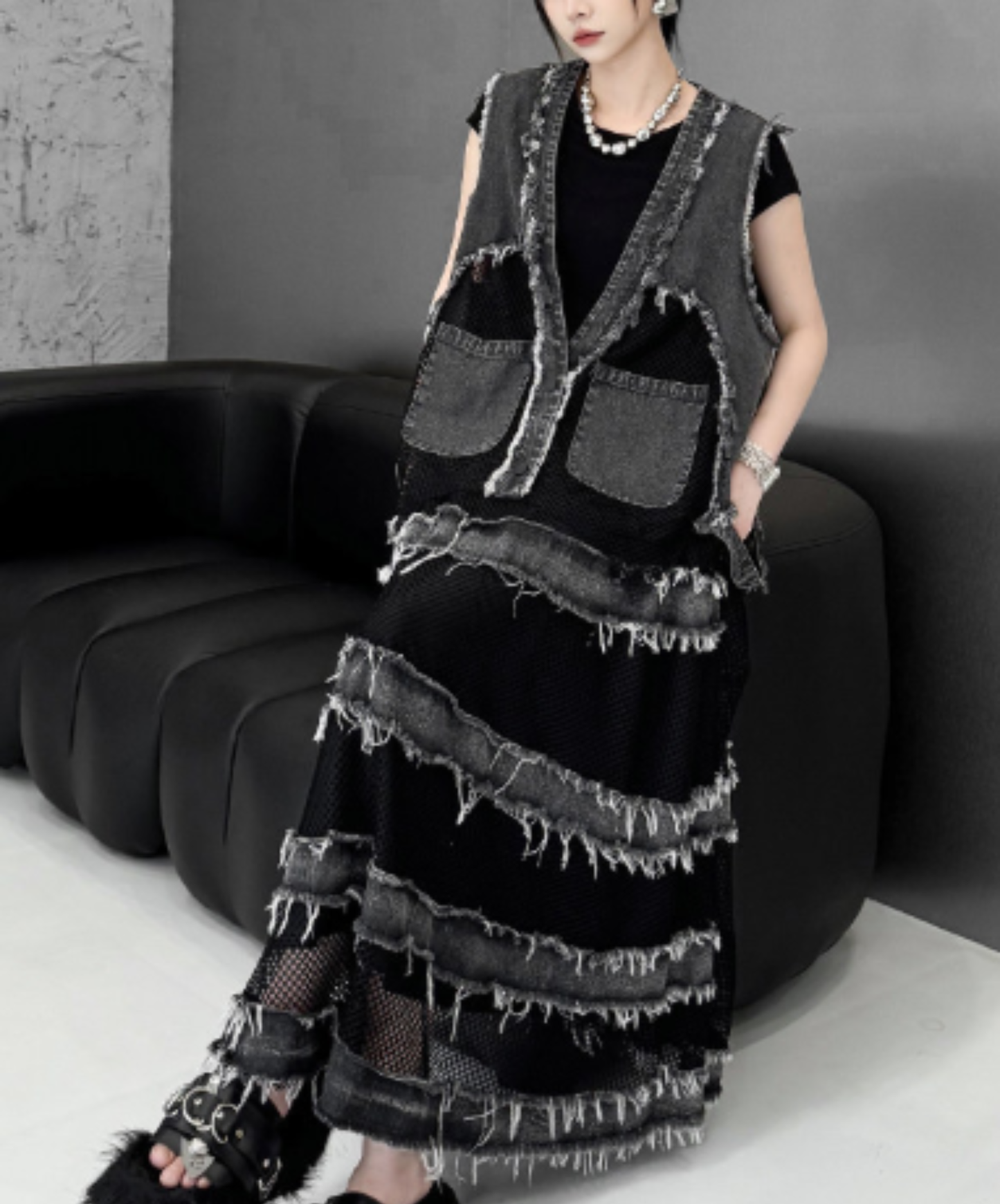 european-style mesh patchwork vest  EN2998