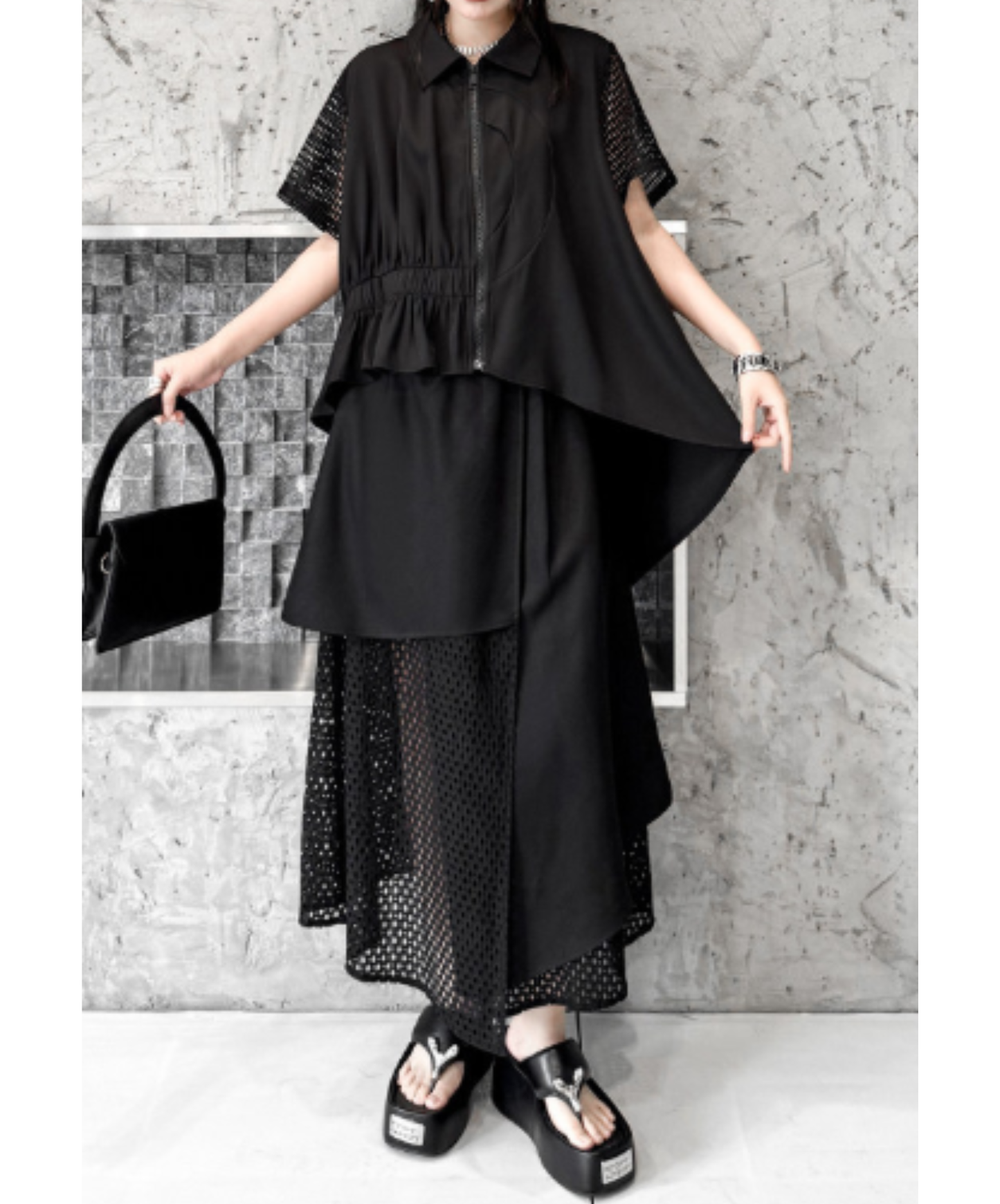 dark irregular design sheer shirt EN2946