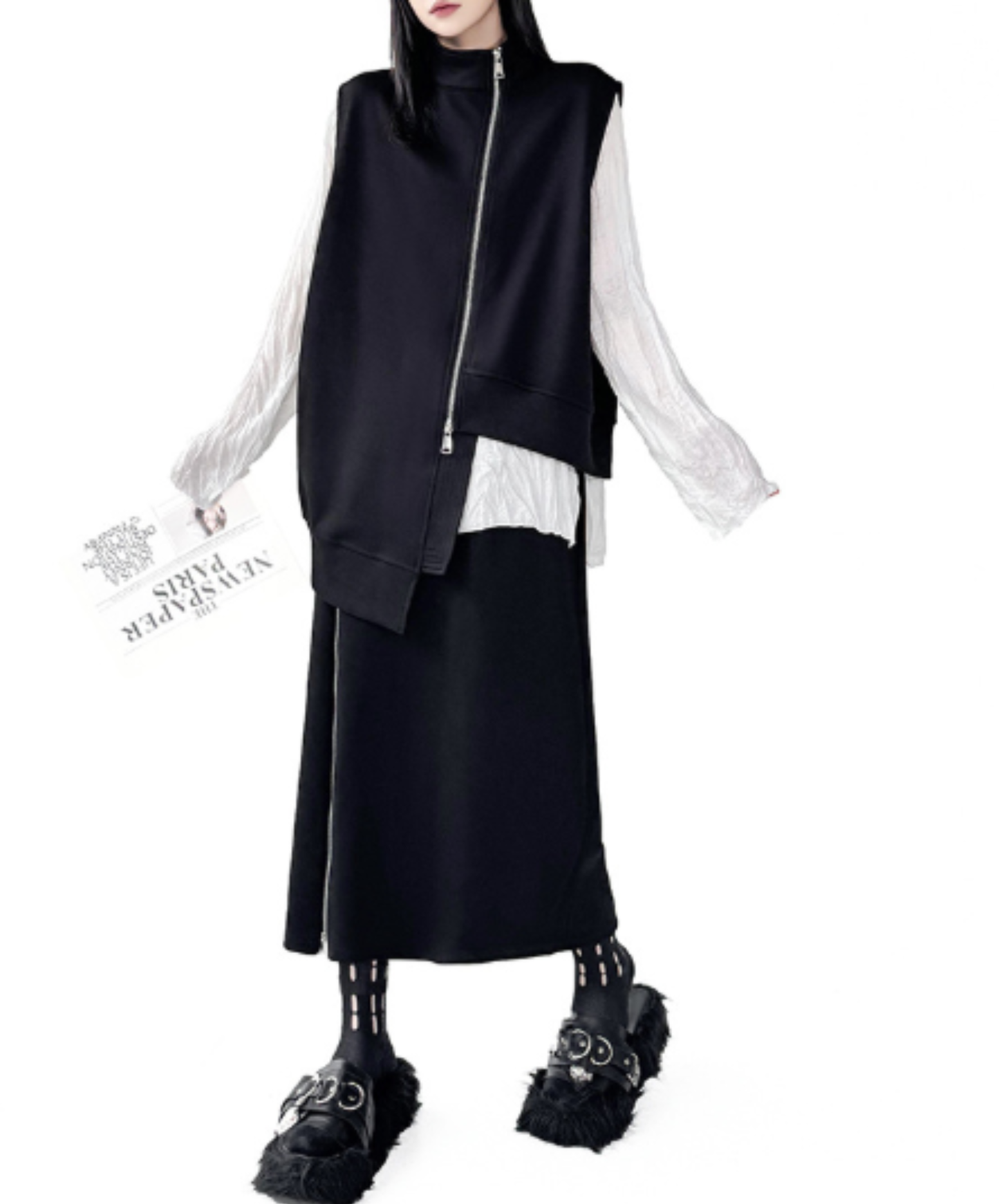 asymmetric high neck vest  EN3017