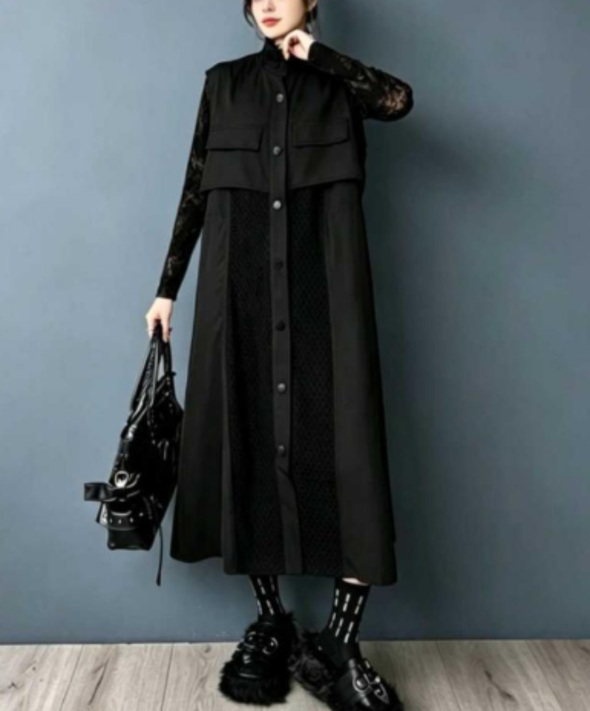 stand-up collar front mesh paneling vest  EN3257
