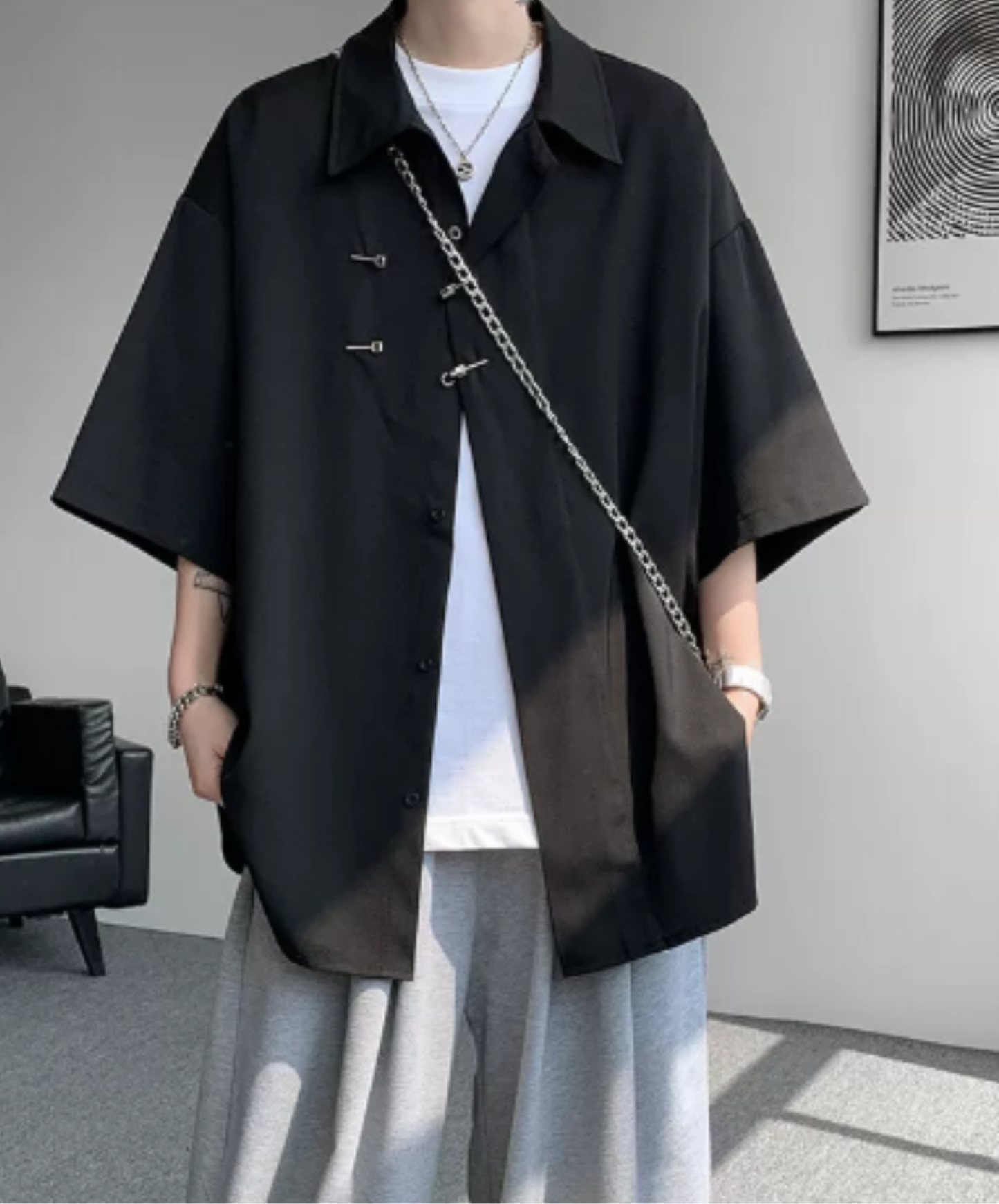 chinese-style slanted front placket shirt EN2910