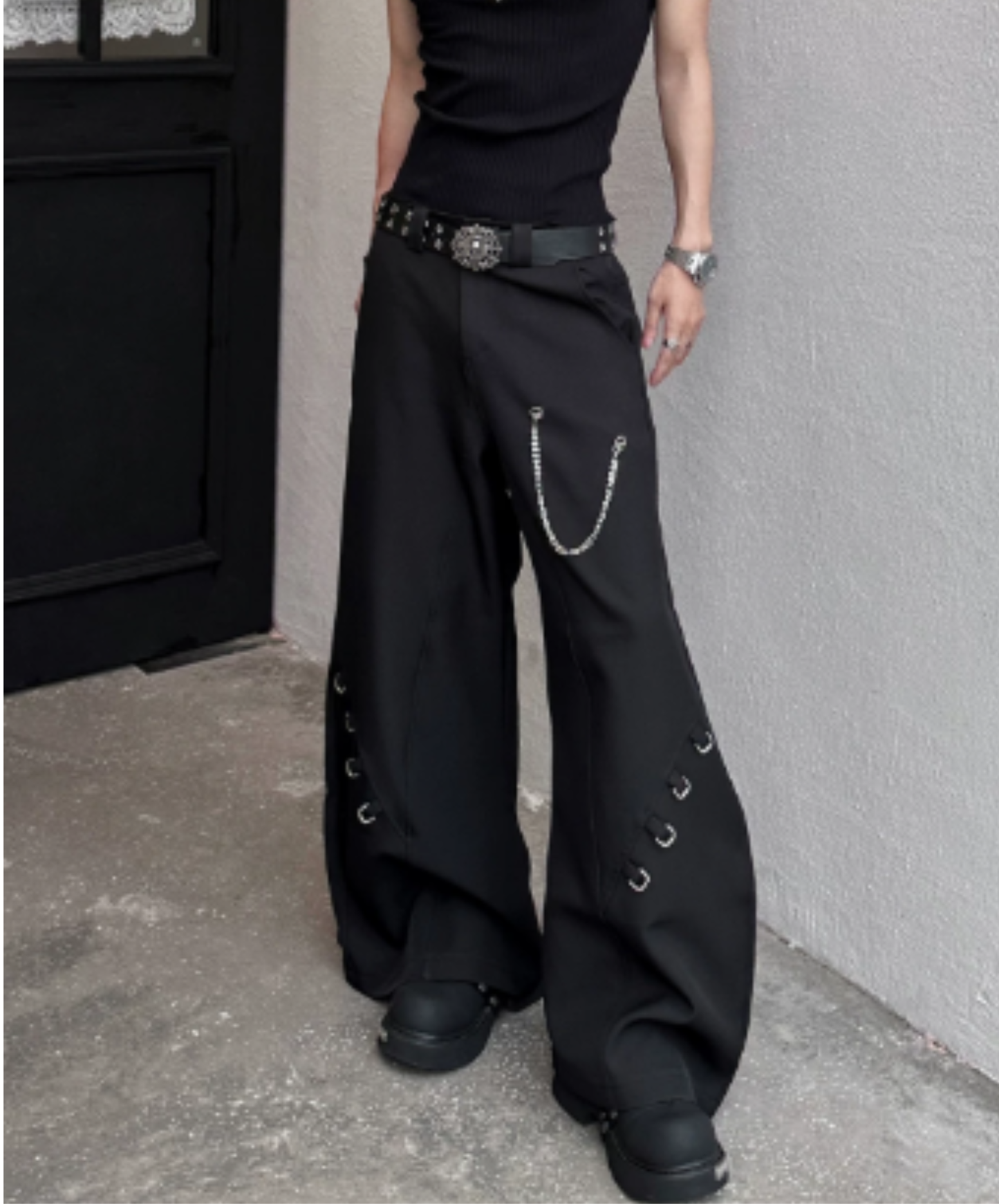 front panel with chain accent wide pants EN3140