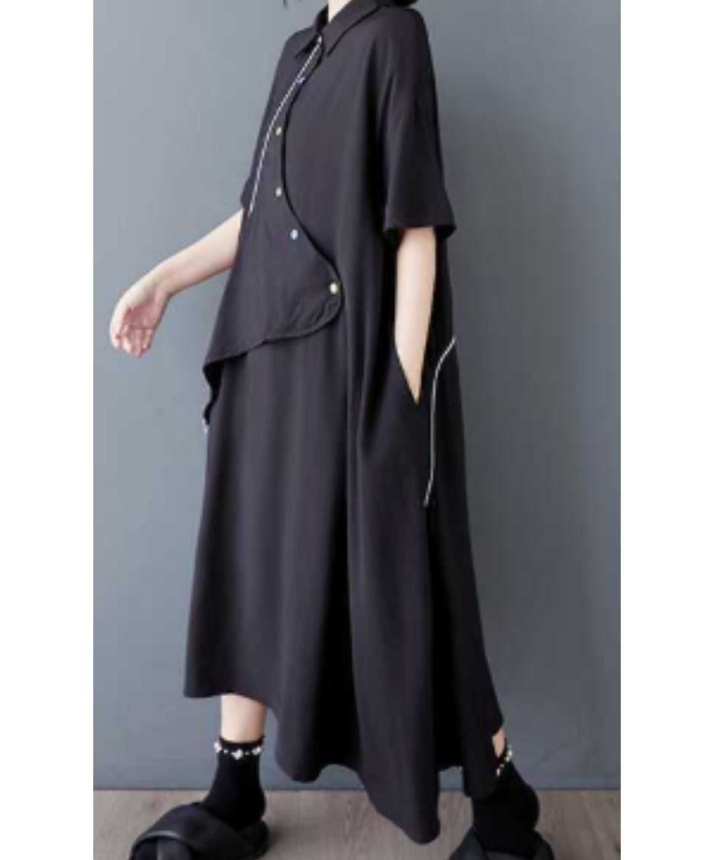 dark fake two-piece asymmetrical design long shirt EN3060