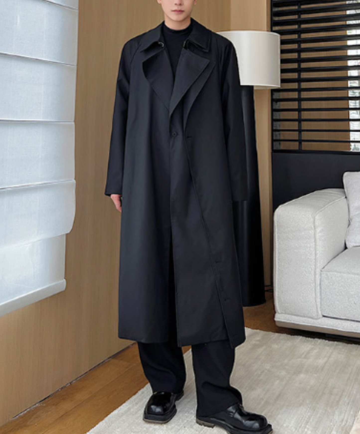 dark oversized double placket coat EN1252