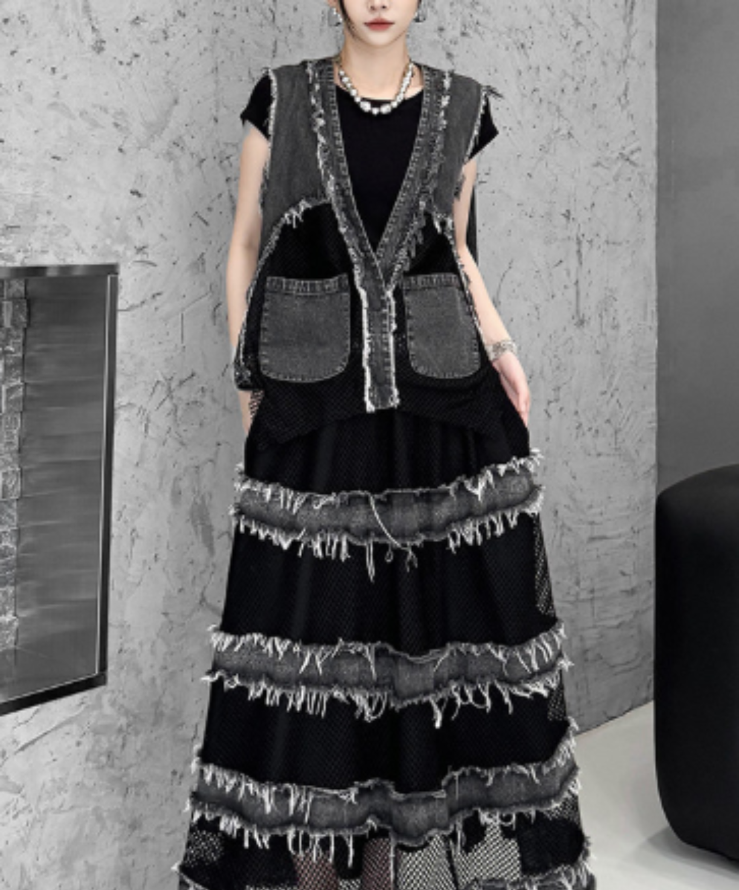 european-style mesh patchwork vest  EN2998
