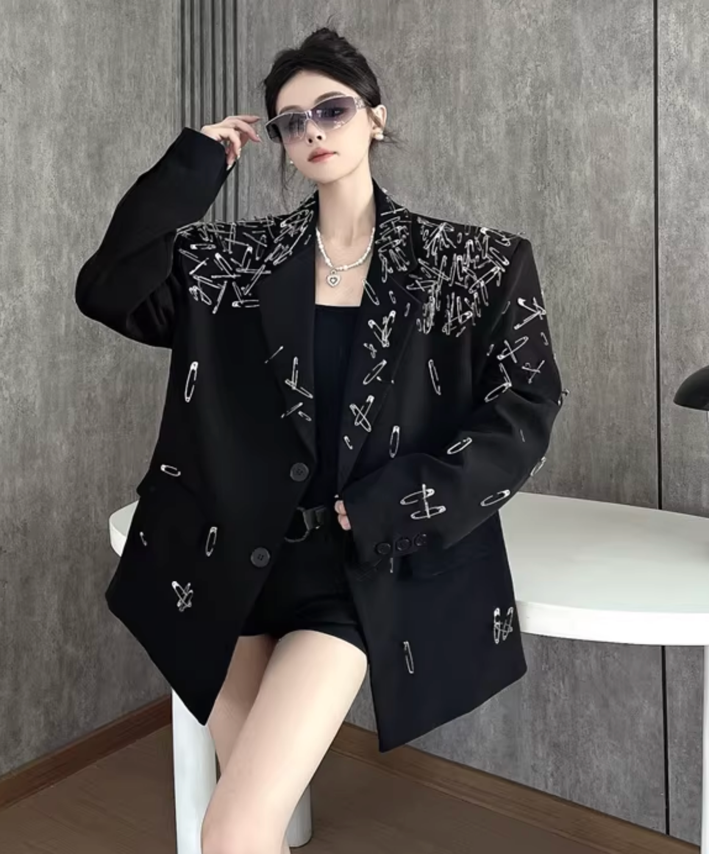 3d safety pin decoration jacket EN2828