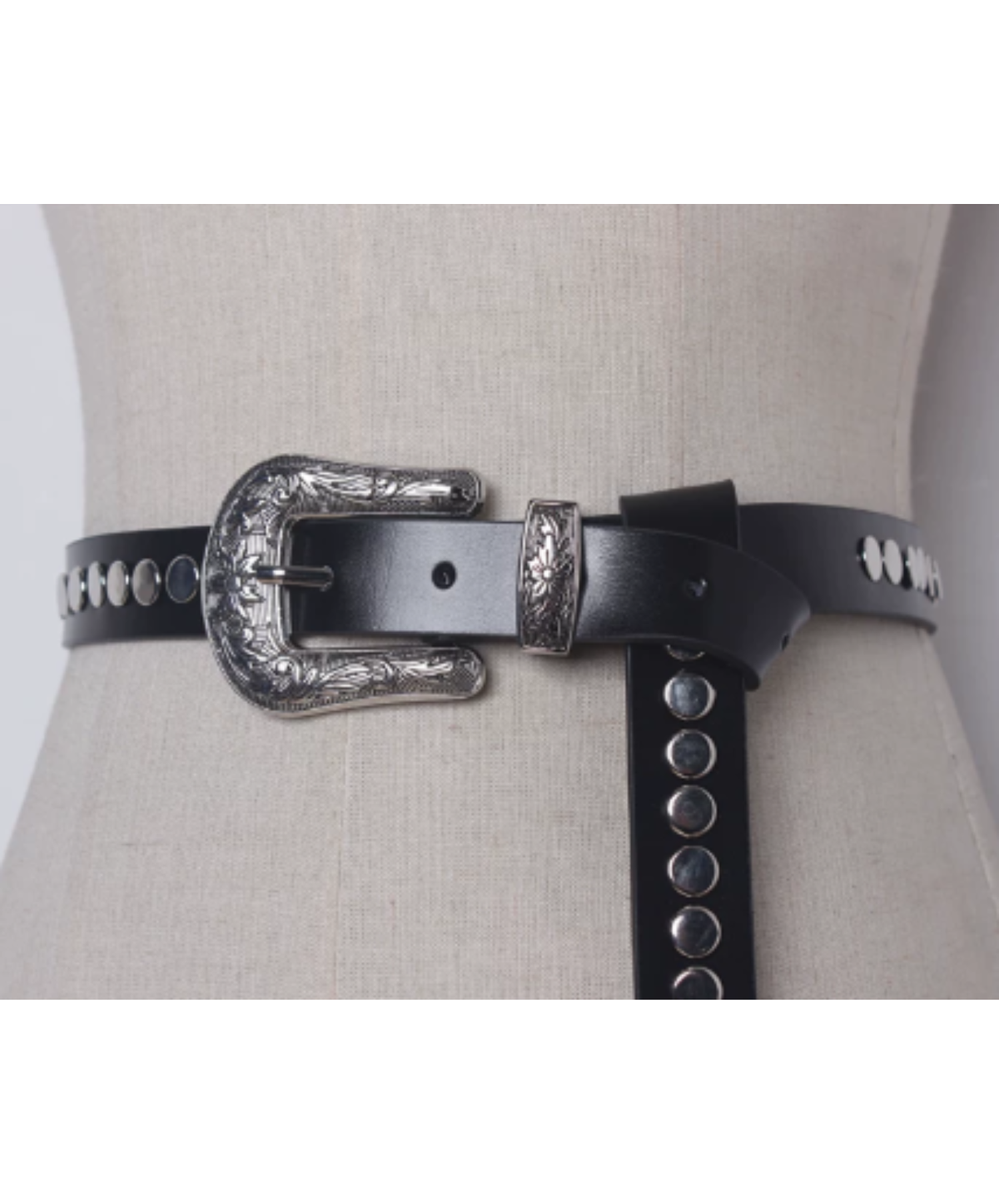 narrow Western buckle and circle studs belt EN3214