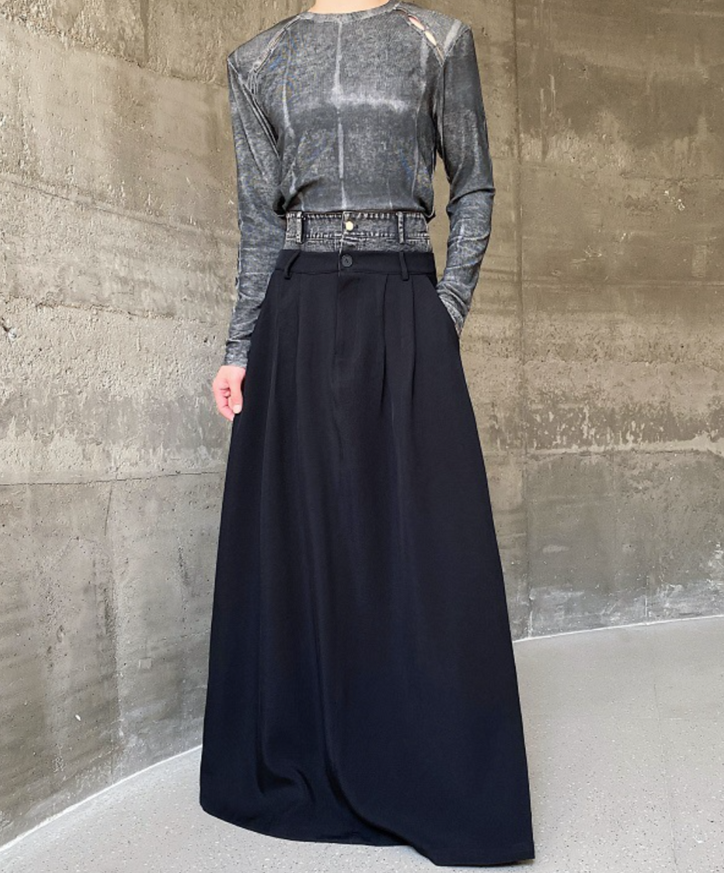 dark double waist long skirt EN1519