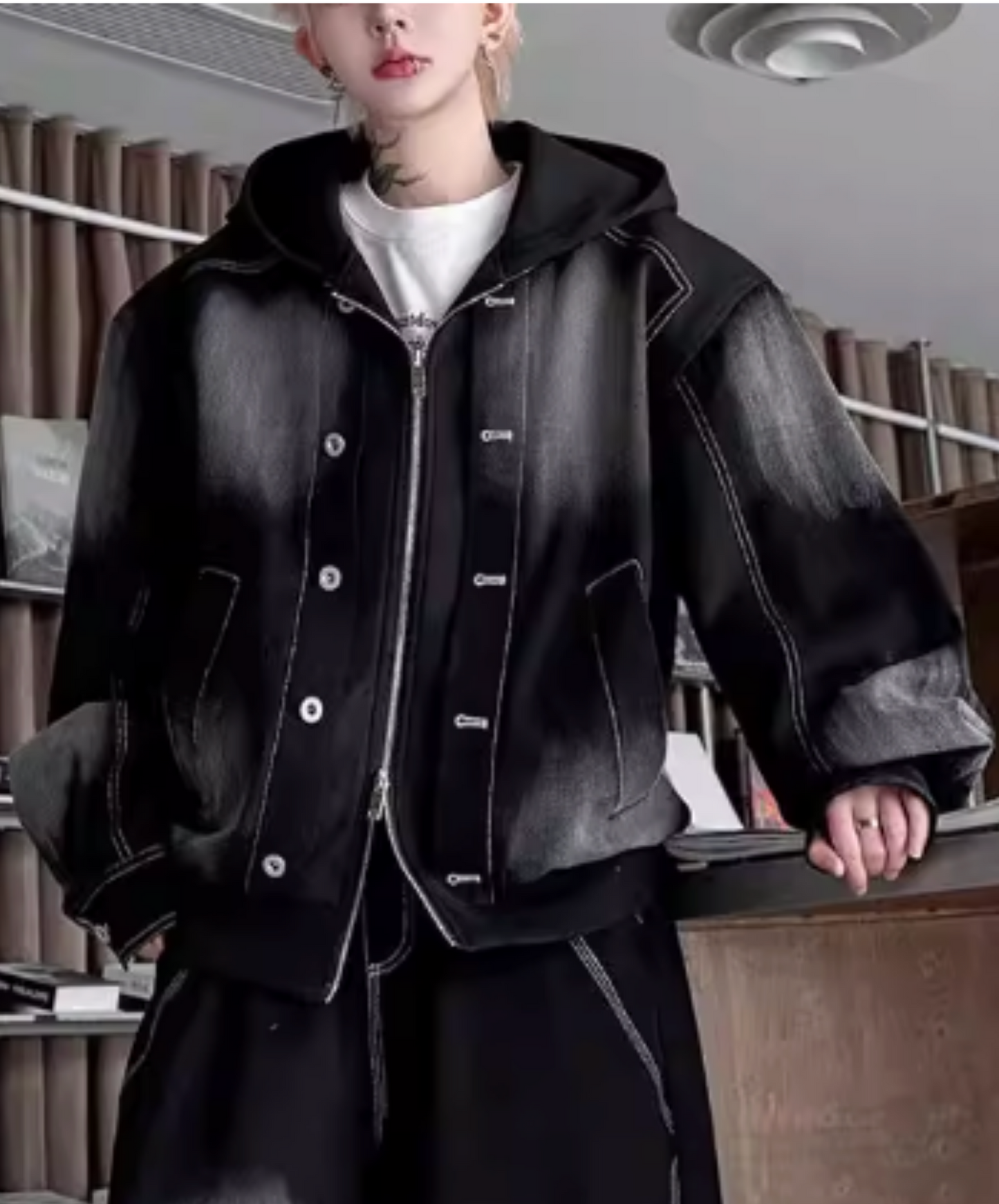 american retro patchwork denim hoodie EN2717