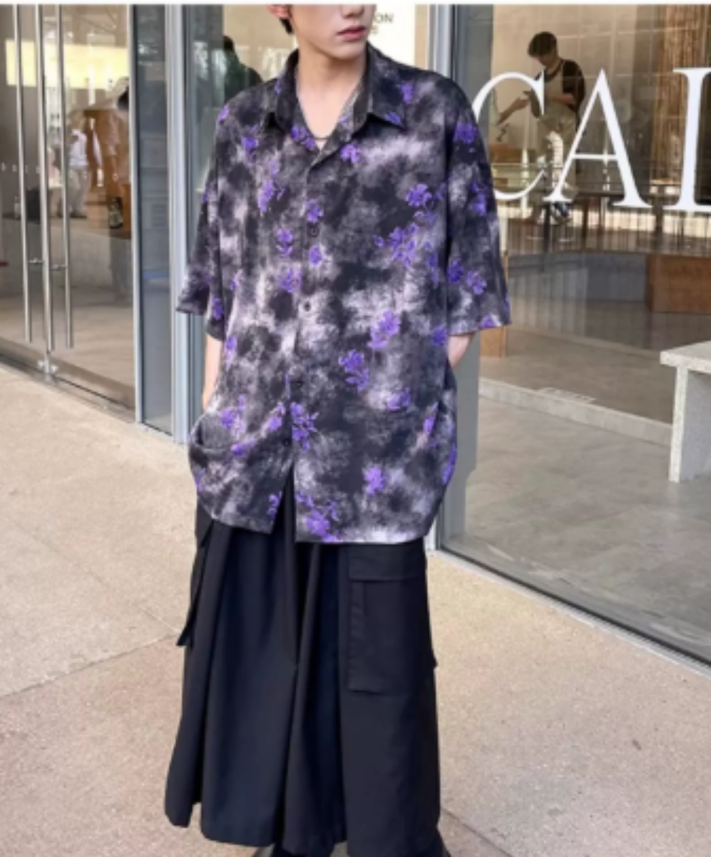 hawaiian-style print with purple flowers shirt EN2997