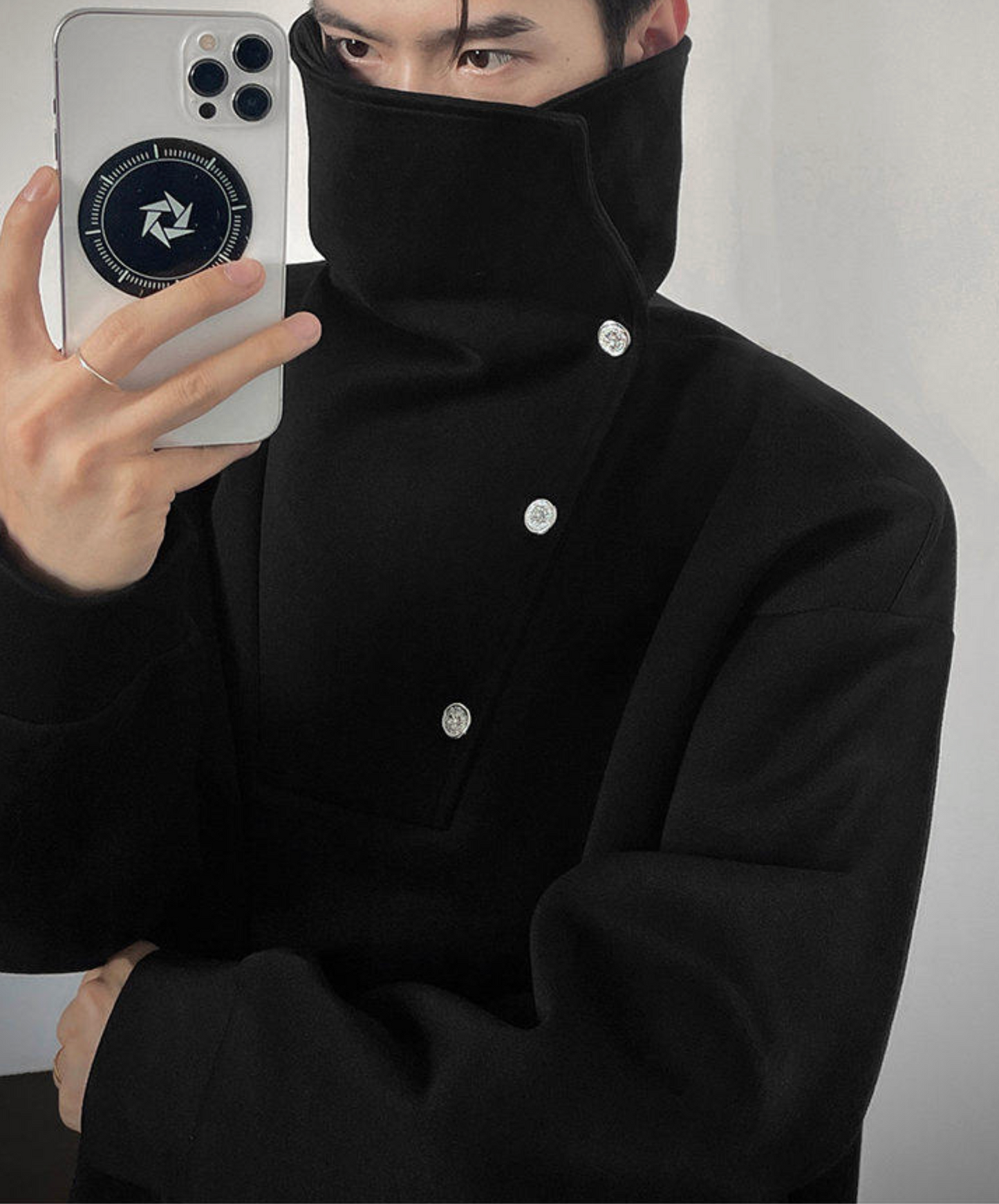 dark diagonal opening button collar sweatshirt EN2638