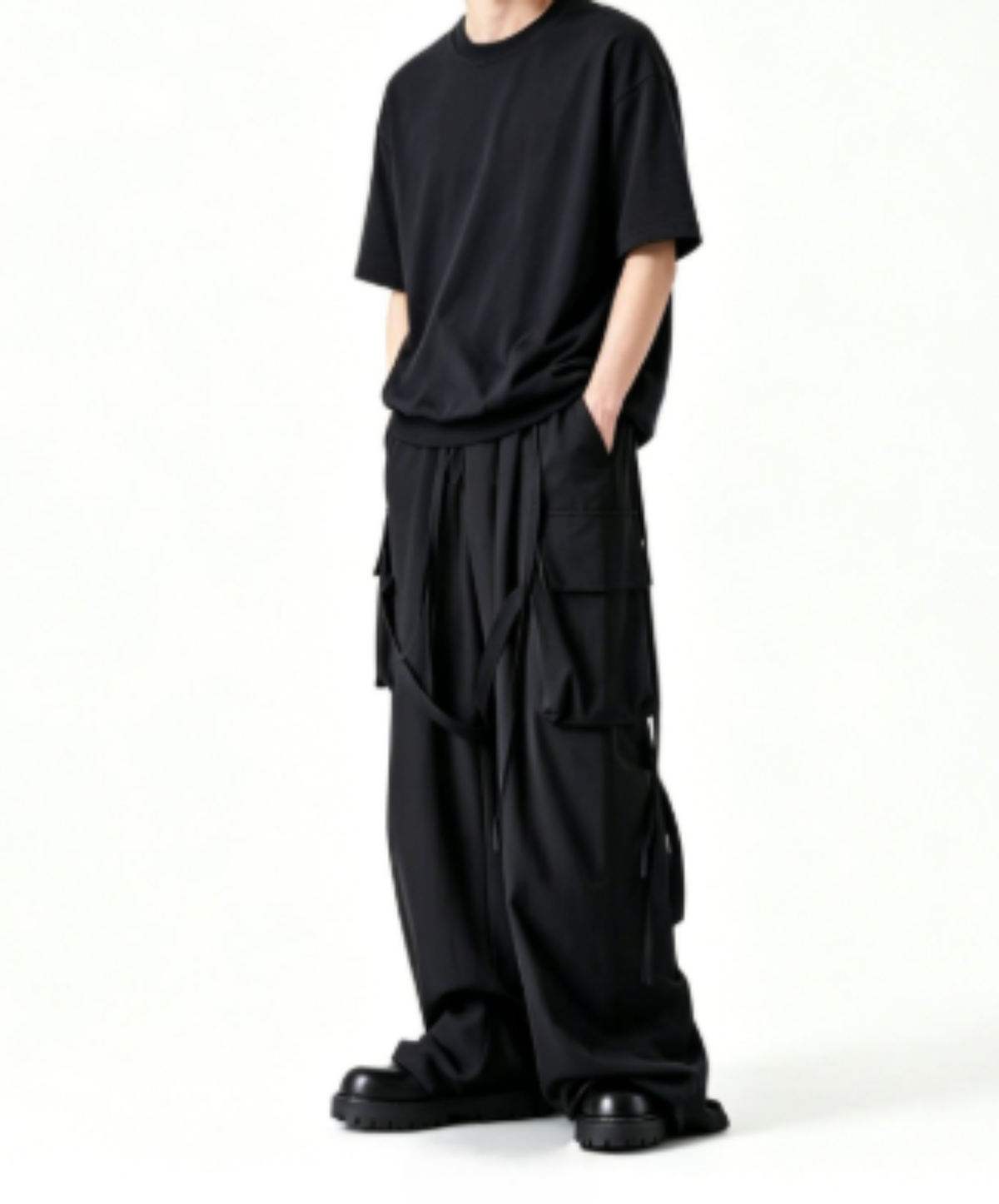 dark side flap pocket with strap wide pants EN3259