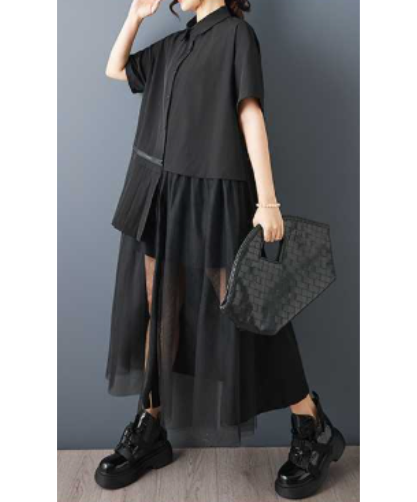 asymmetric mesh long shirt EN2895