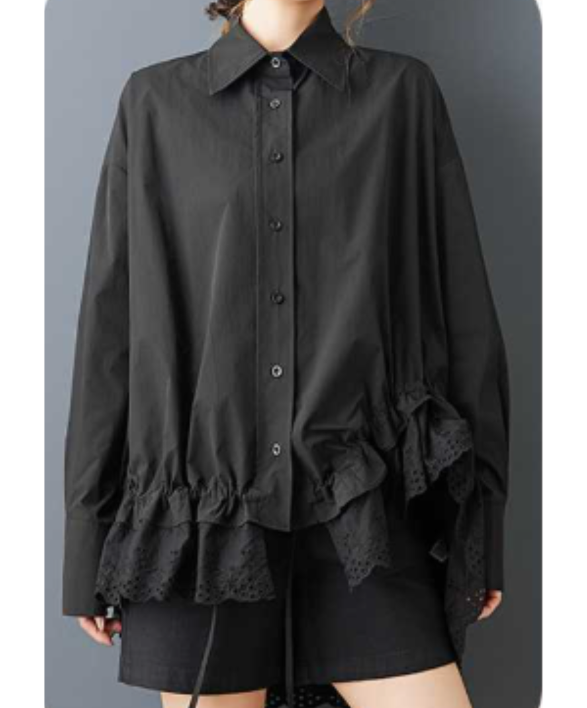 asymmetrical scalloped lace shirt EN3233