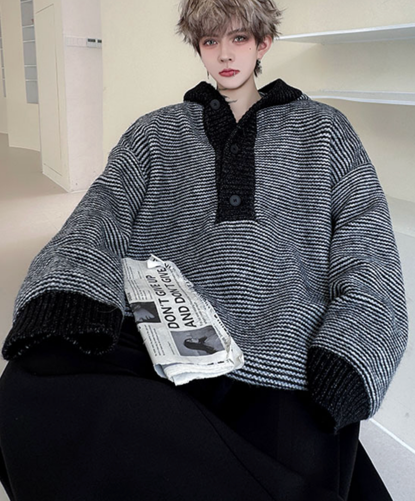 color block border relax hoodie EN2523