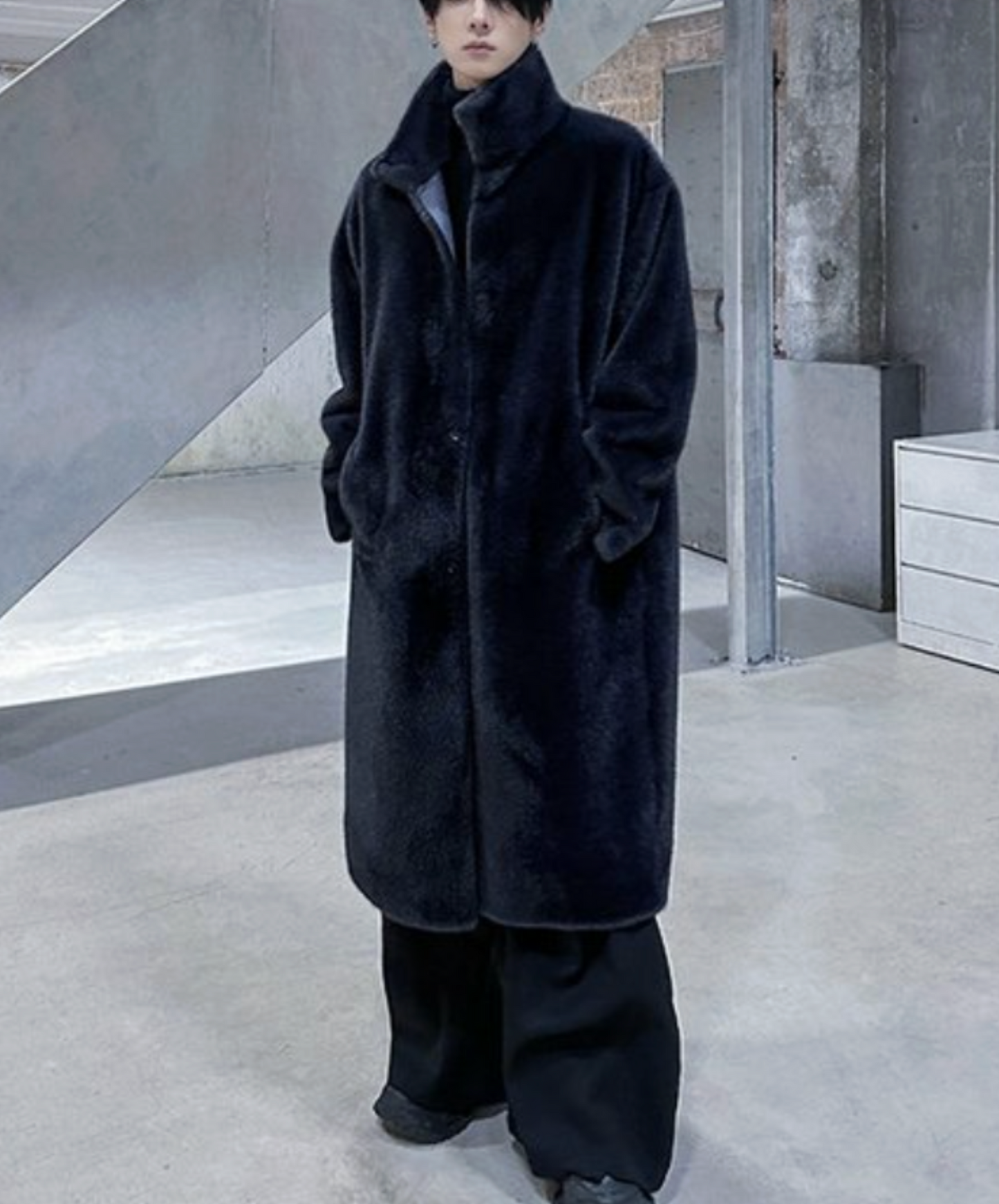 stand collar faux mink fur coat EN2573