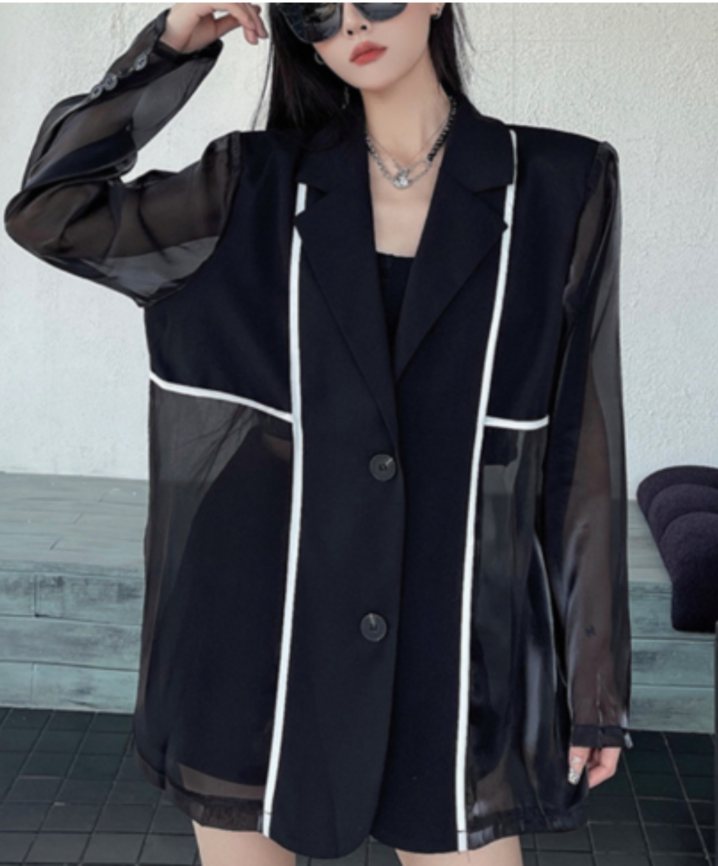 single-breasted color-block jacket EN3003