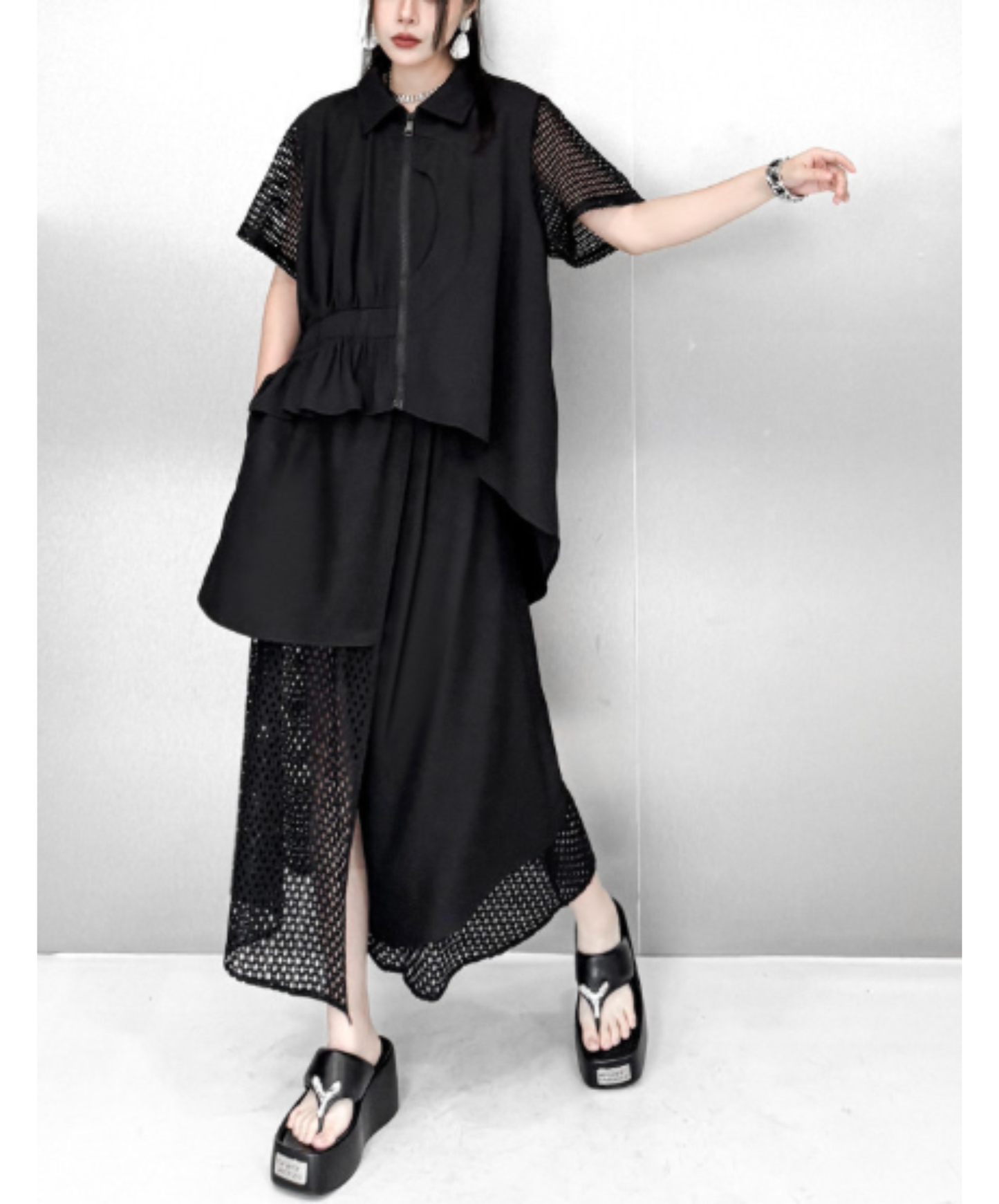 dark irregular design sheer shirt EN2946