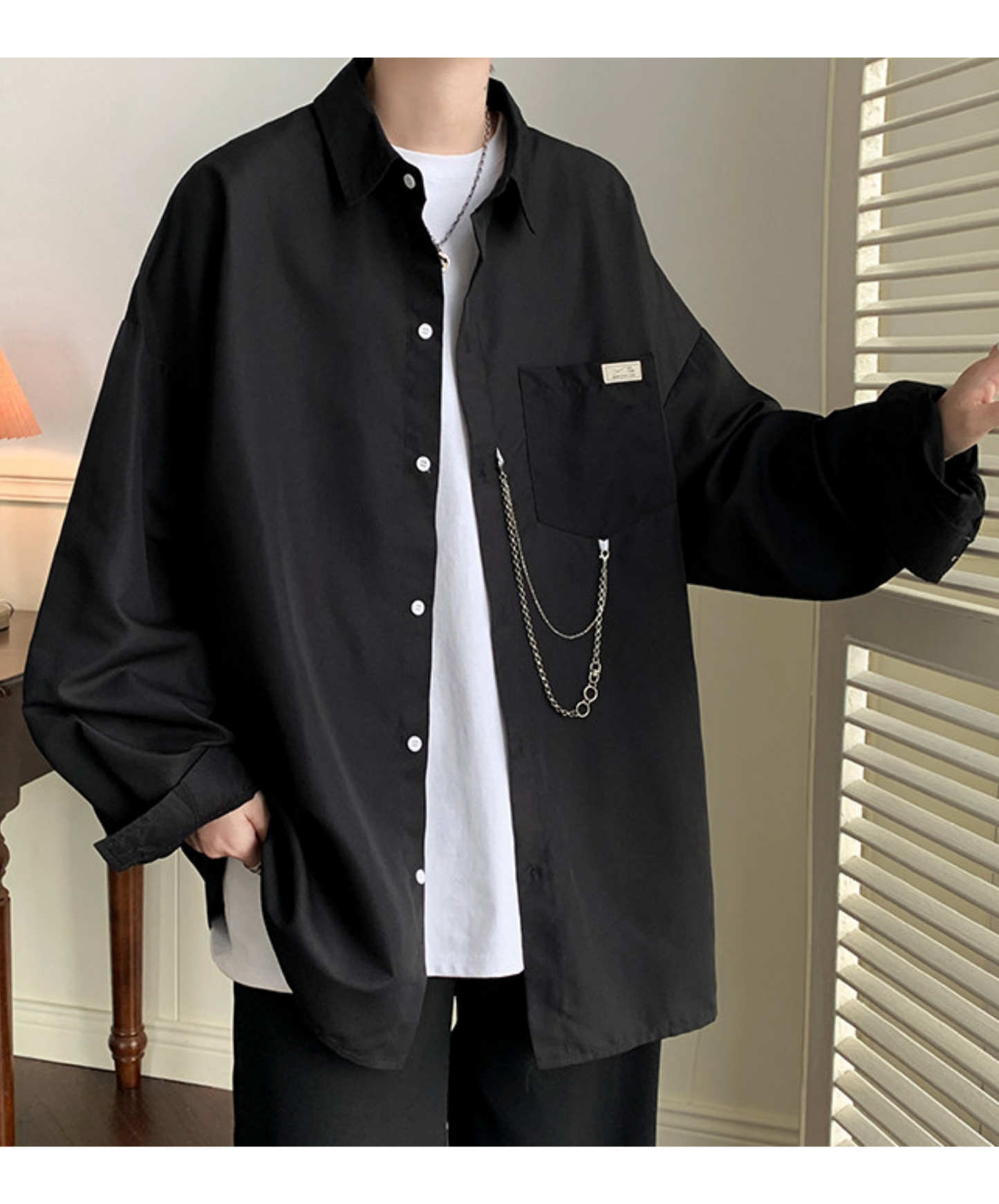 dark chain-decorated oversized shirt EN2761