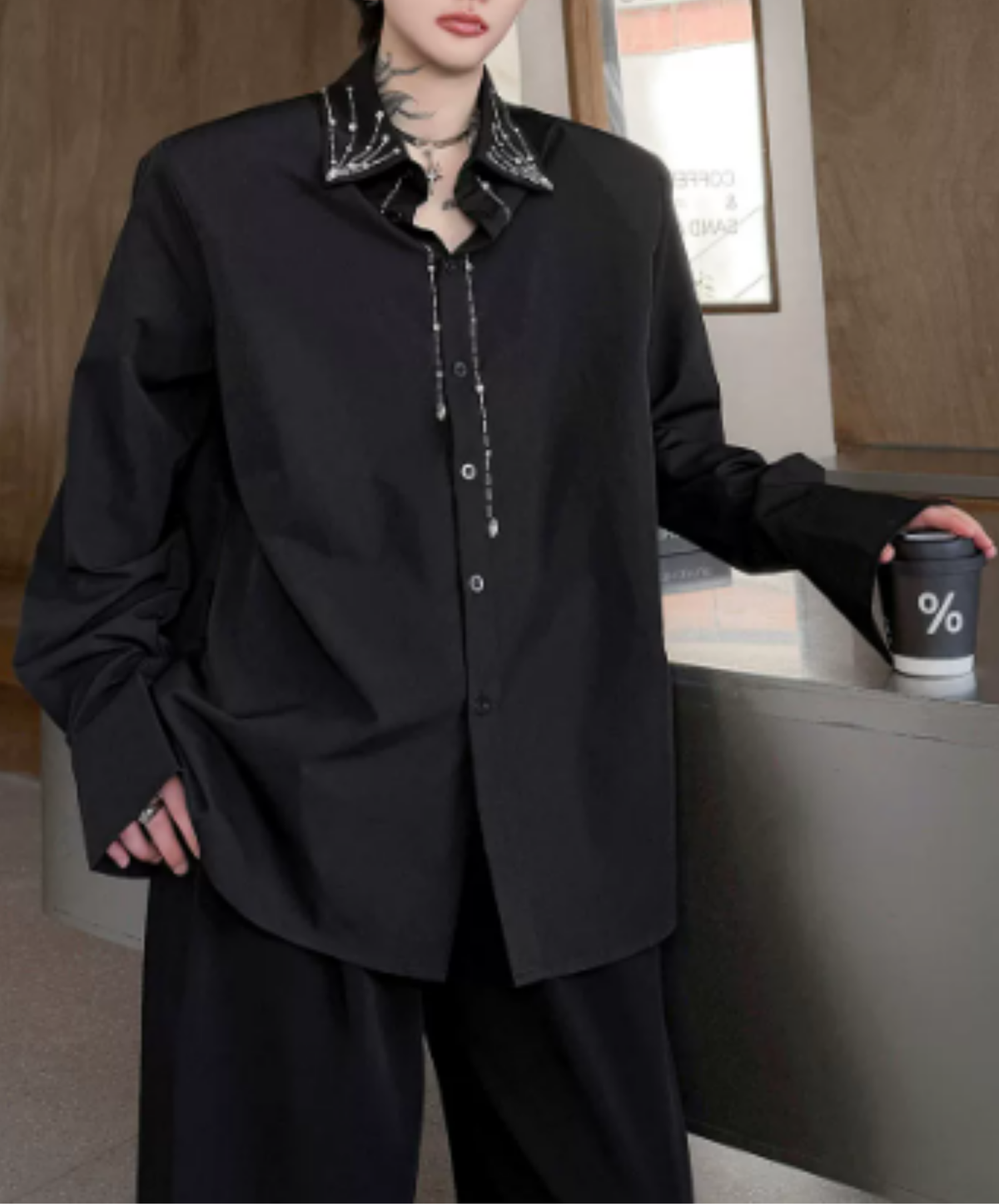 glamorous cascading chain embellishment shirt EN3160