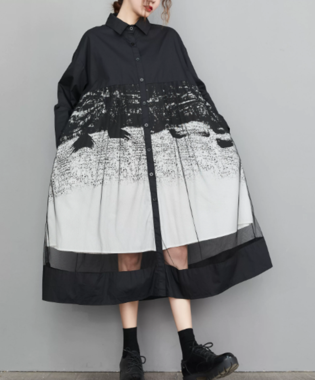 dynamic sheer switching flare long shirt EN3187