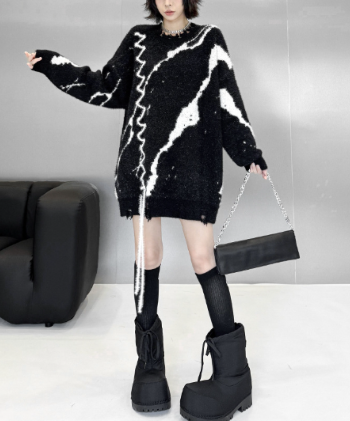 art-style patterned lace-up design sweater EN3205