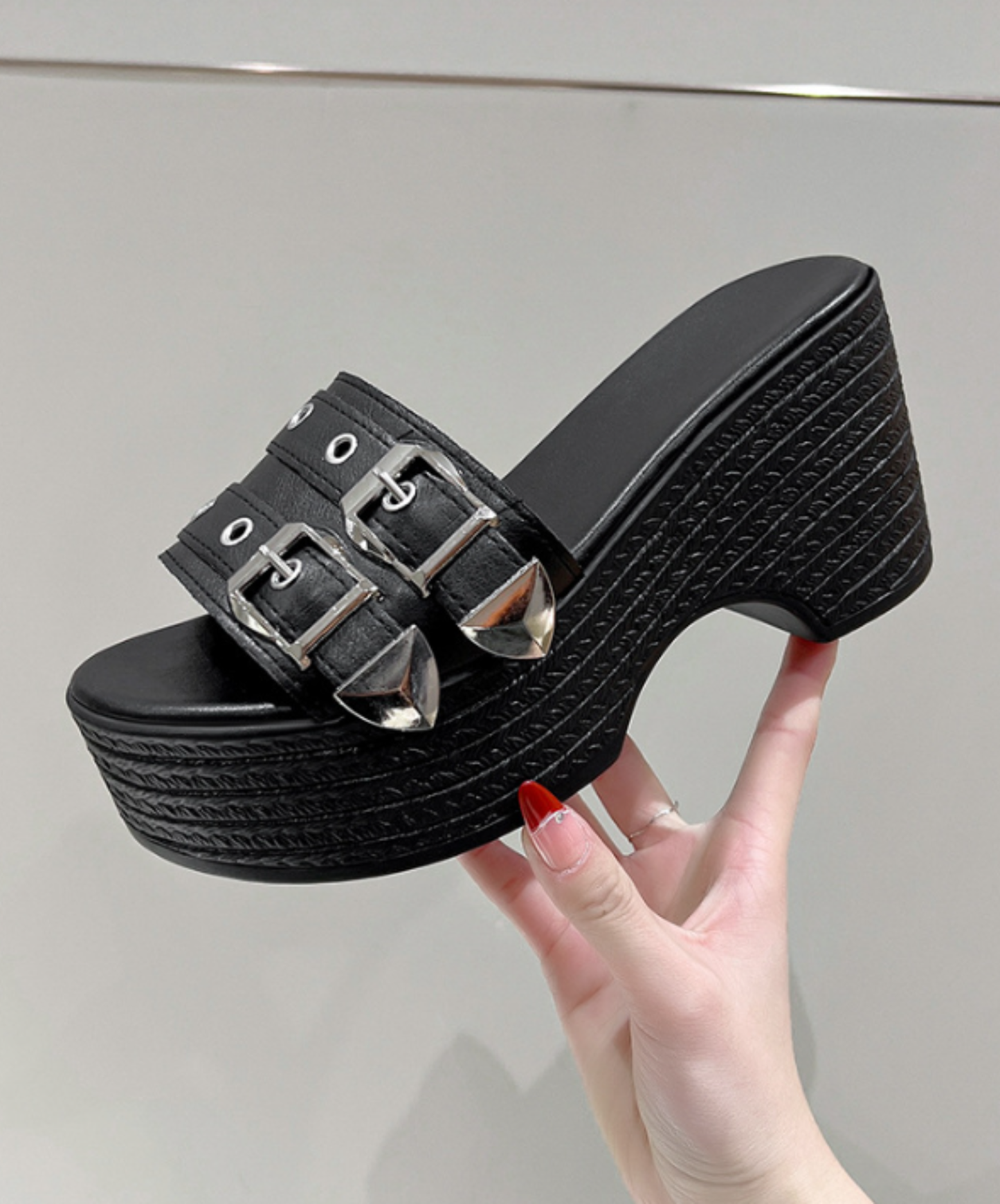 wide belt wedge heels sandals EN2882