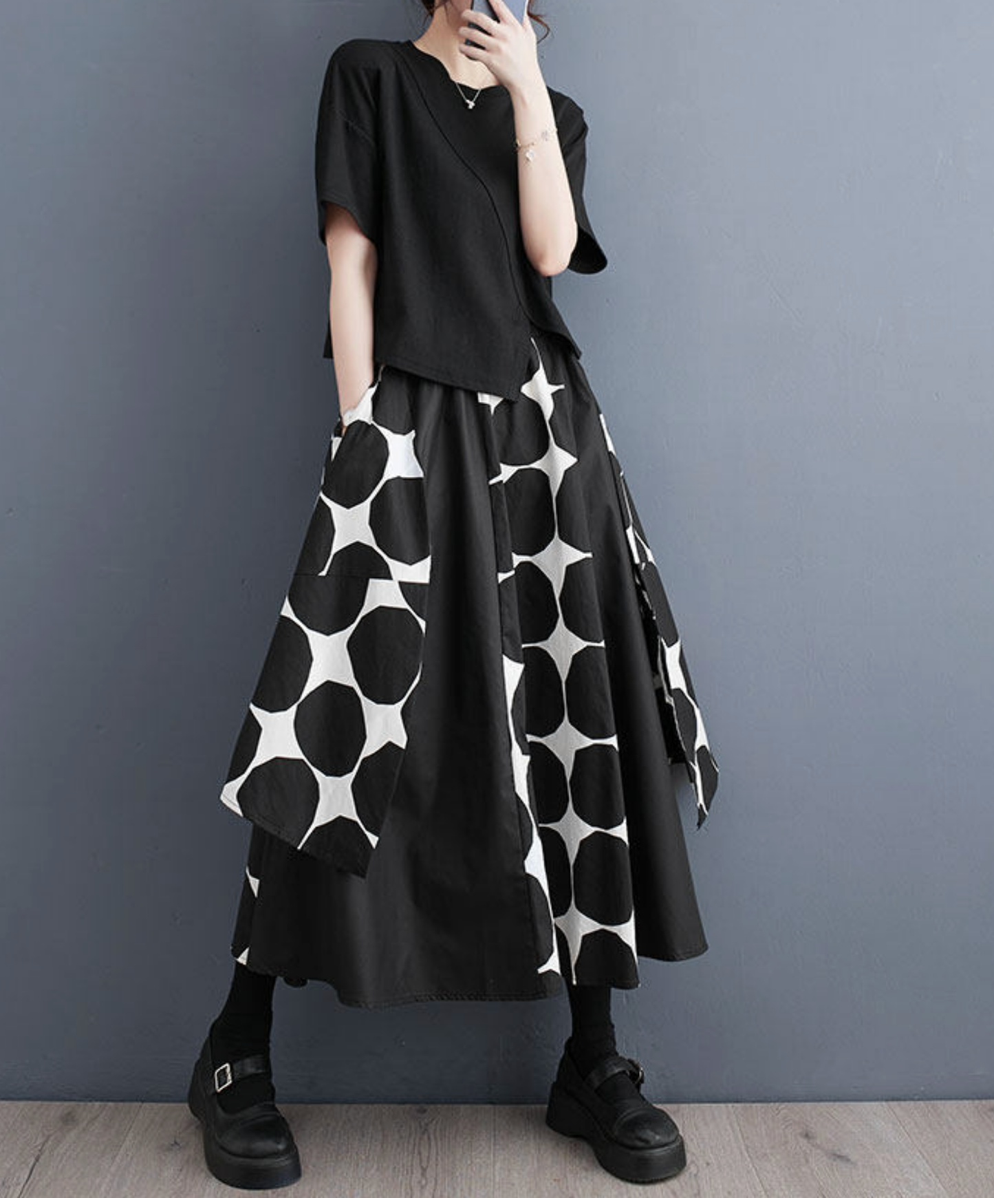 large polka dot monochrome wide pants EN2771