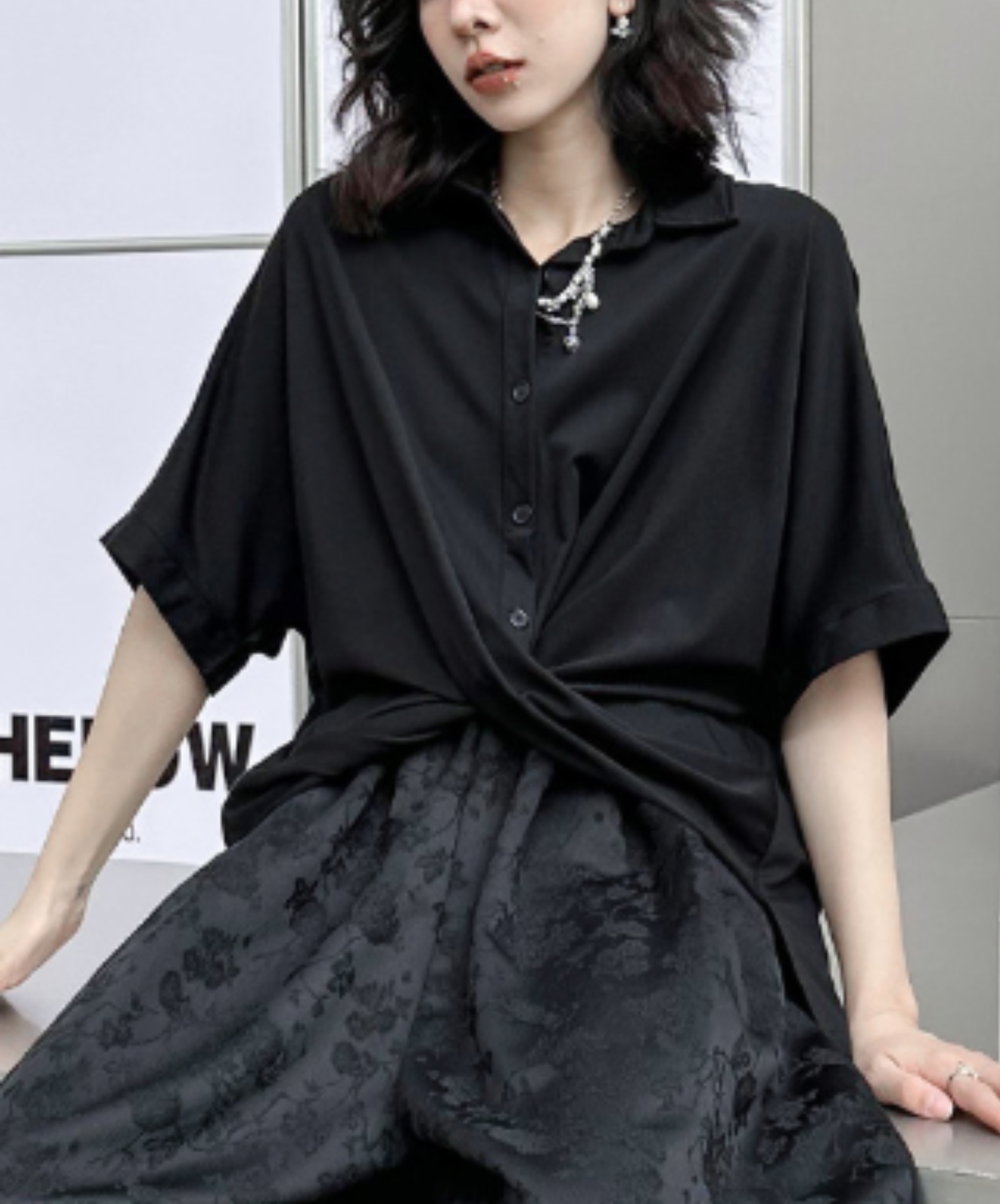 dark asymmetrical cross design shirt EN3001