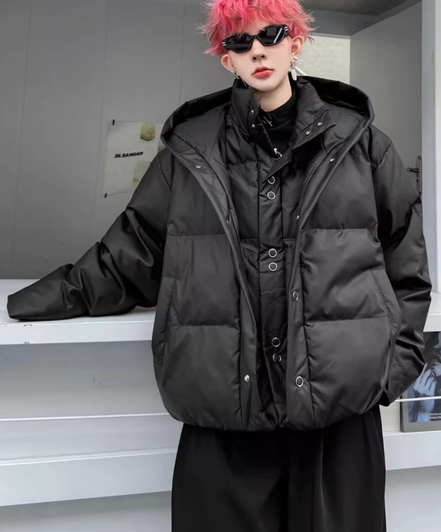 hooded fake two-piece down EN2595