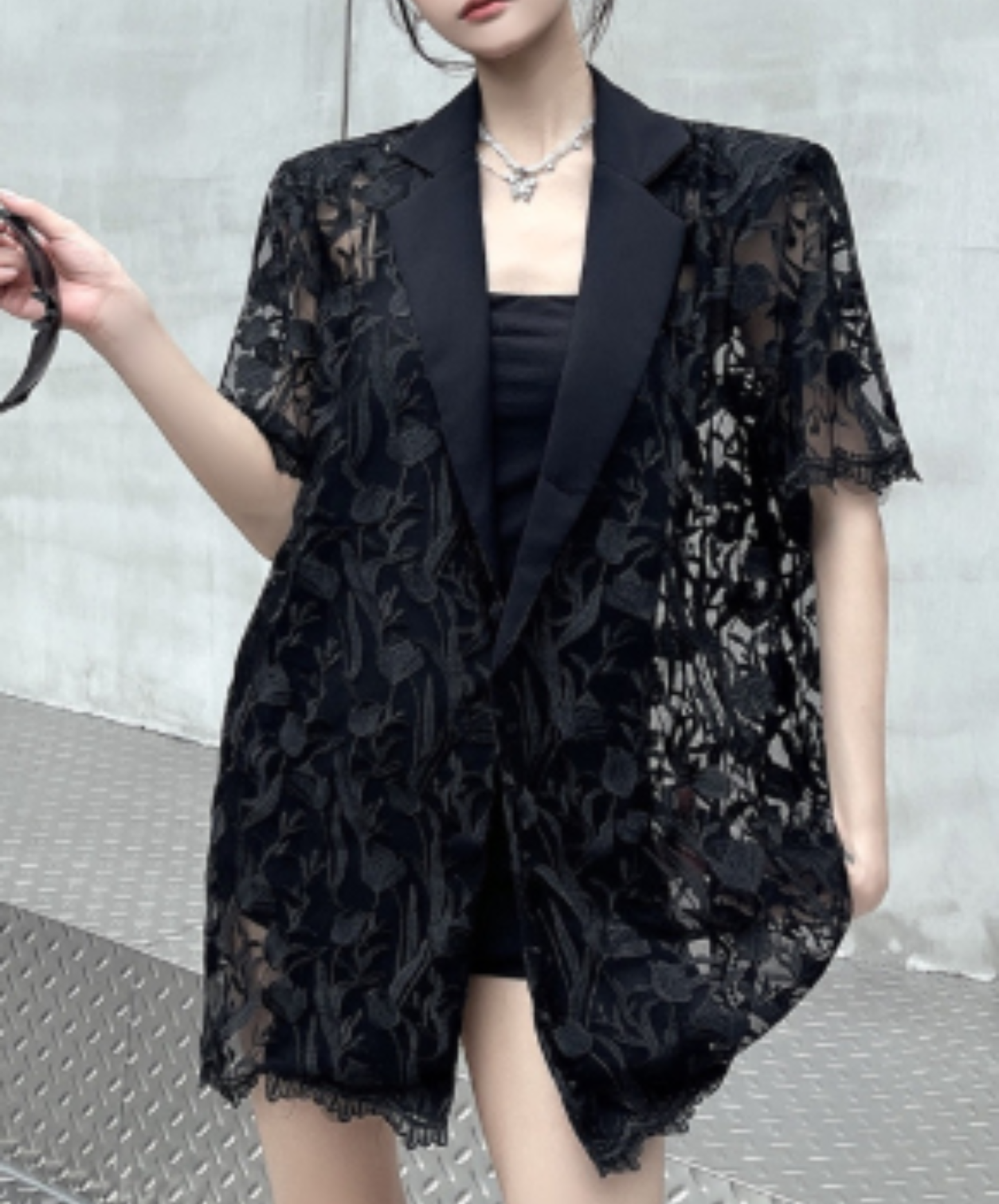 embroidered mesh patchwork jacket EN2966