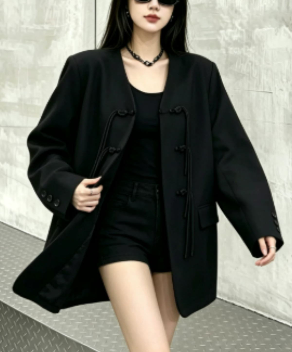 v-neck with Chinese-style cord closures jacket EN3210