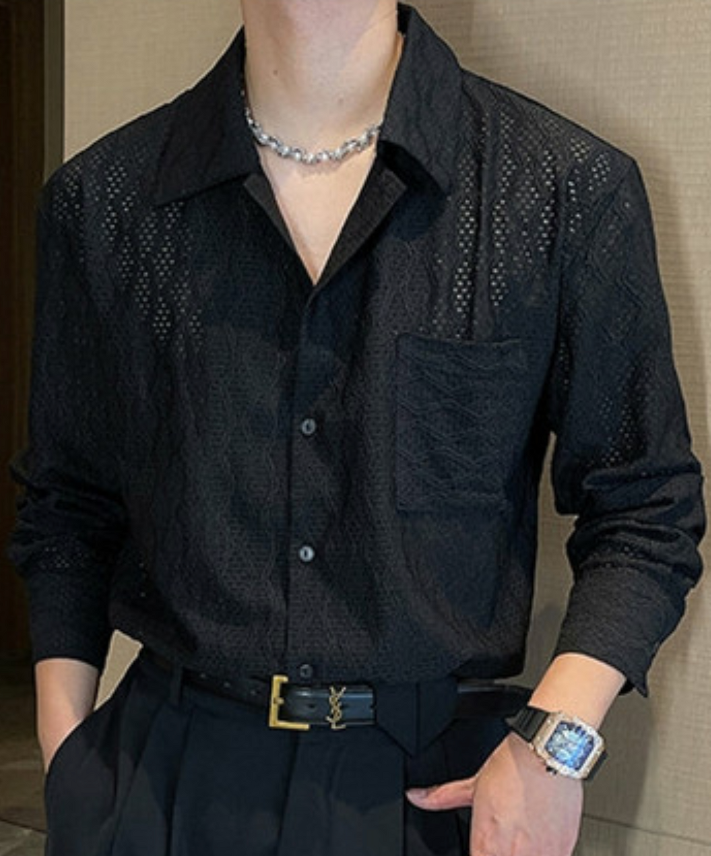diamond pattern sheer shirt EN2368