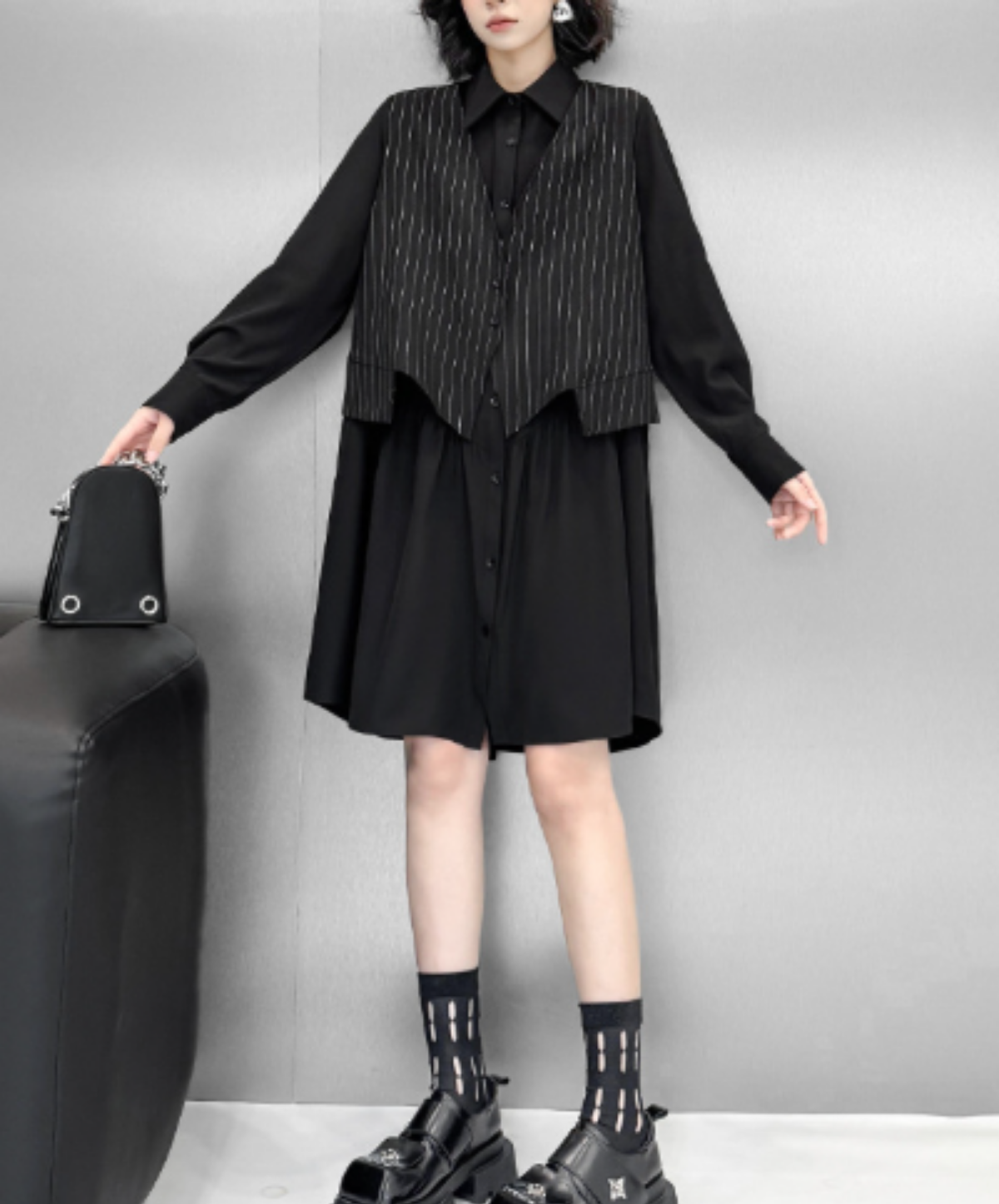 best-selling flared silhouette layered look long shirt EN3151