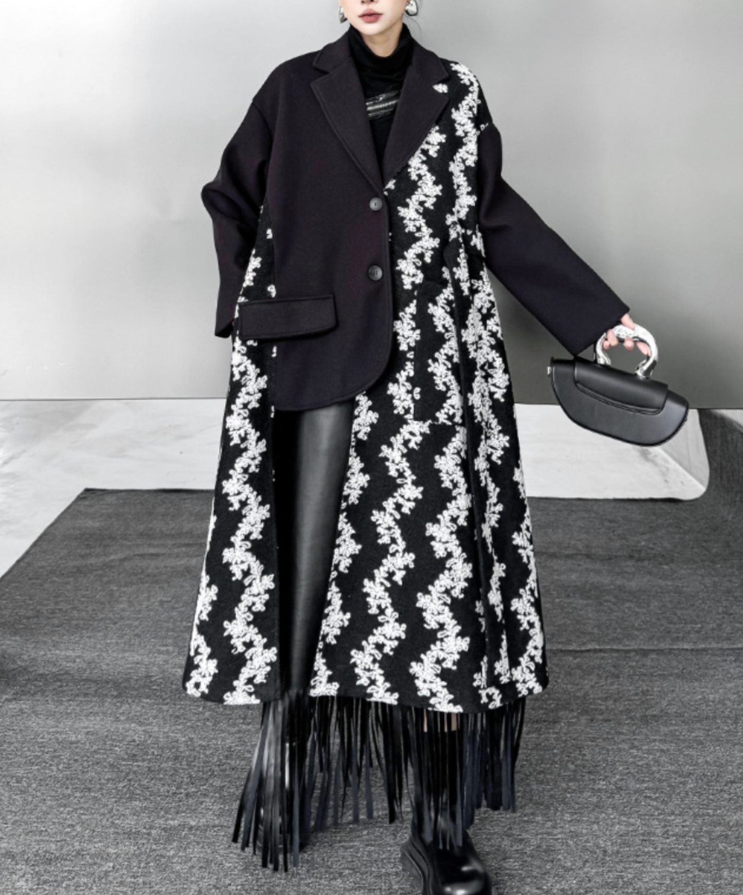 asymmetrical patchwork design coat EN2577