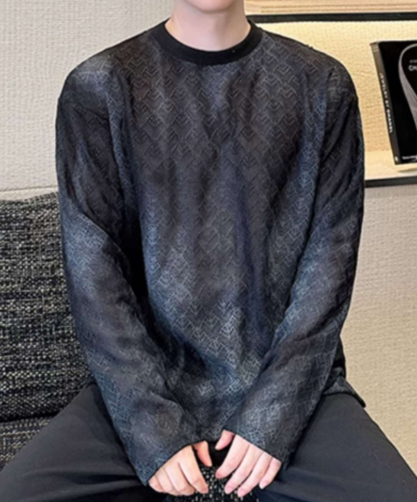 dark sheer jacquard long t-shirt EN2377