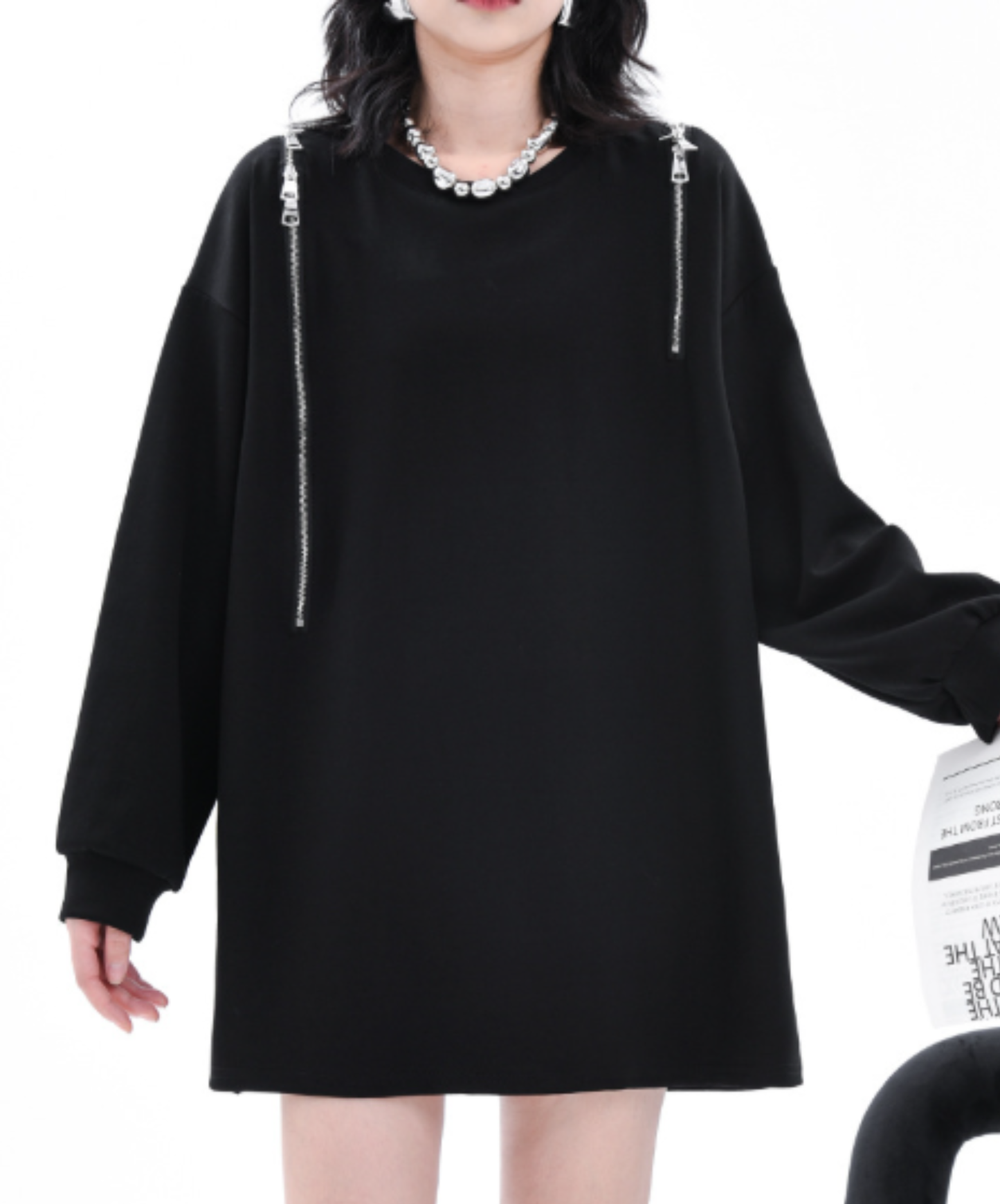 chain-pattern patchwork mid-length style sweatshirt EN3132