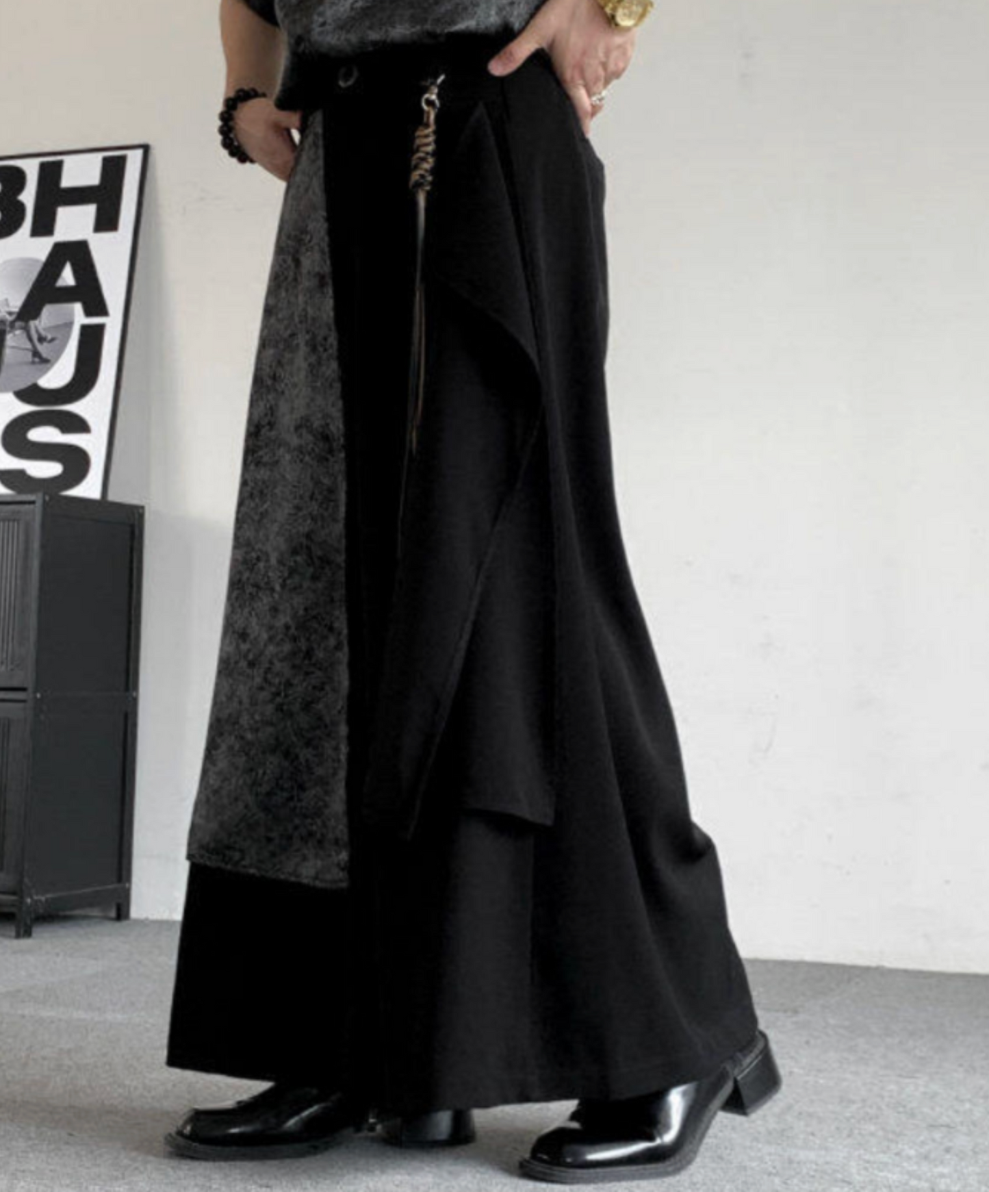 dark wide leg drape pants EN2569