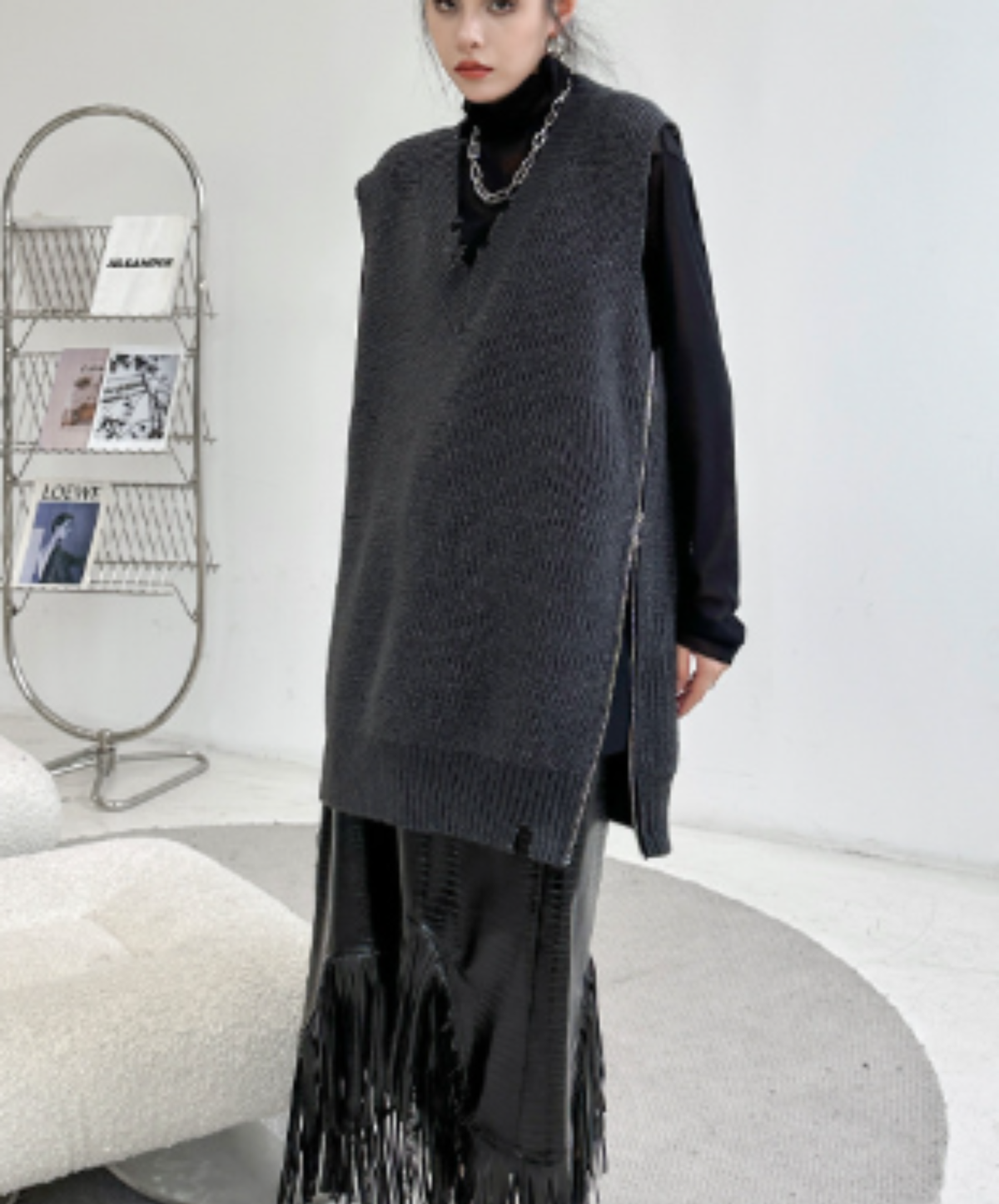 loose-fitting v-neck top side zips sweater EN3155