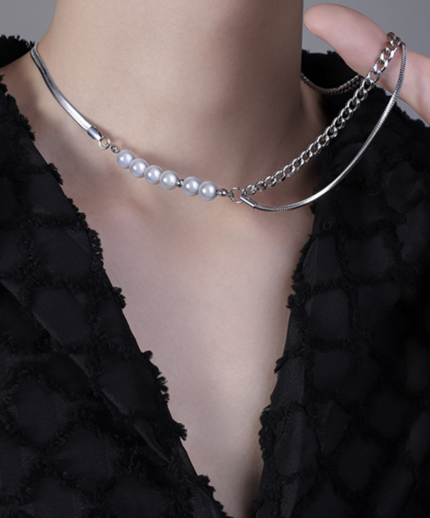 pearl & double chain necklace EN2298