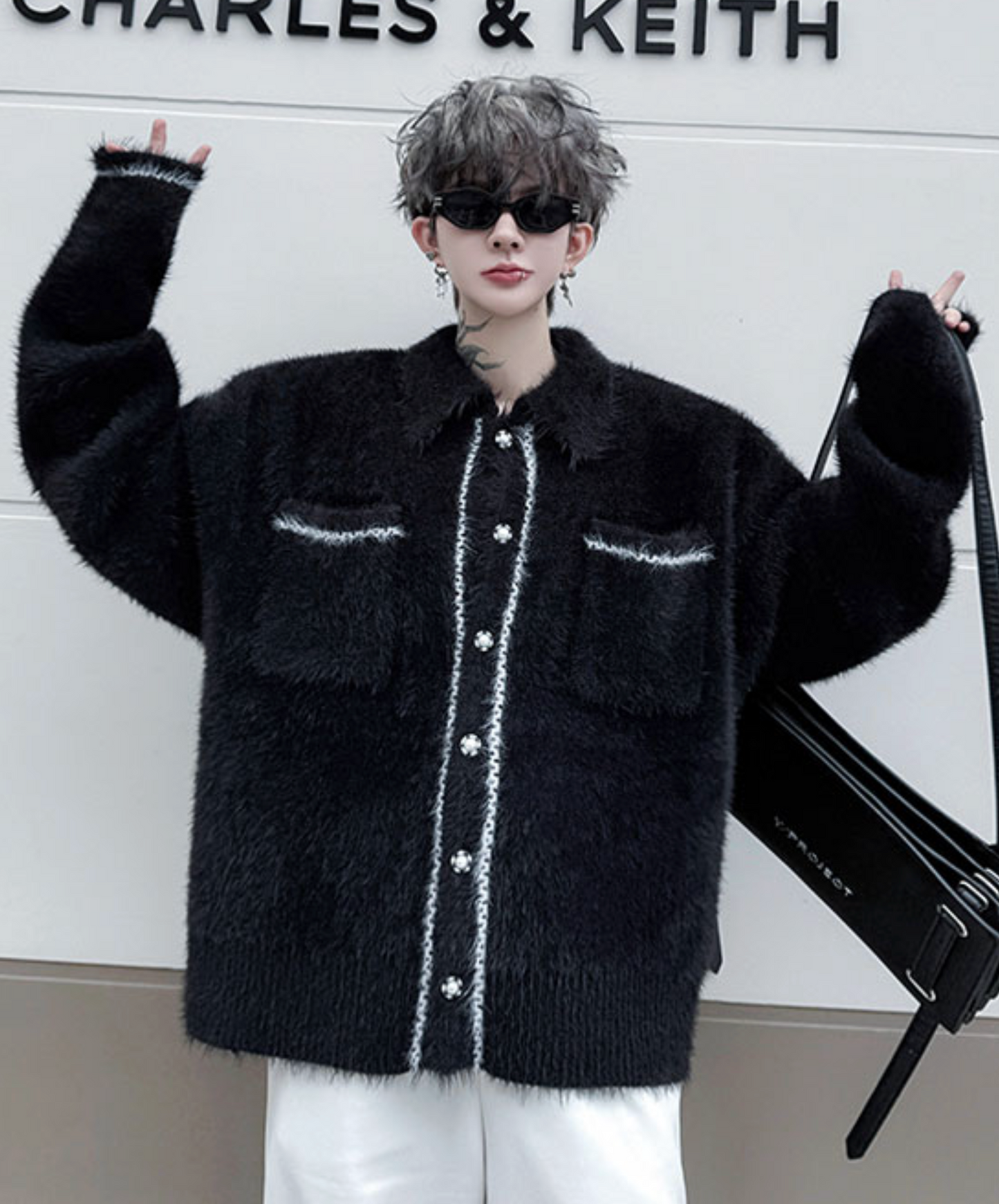 collared colorblock jacquard jacket EN2521