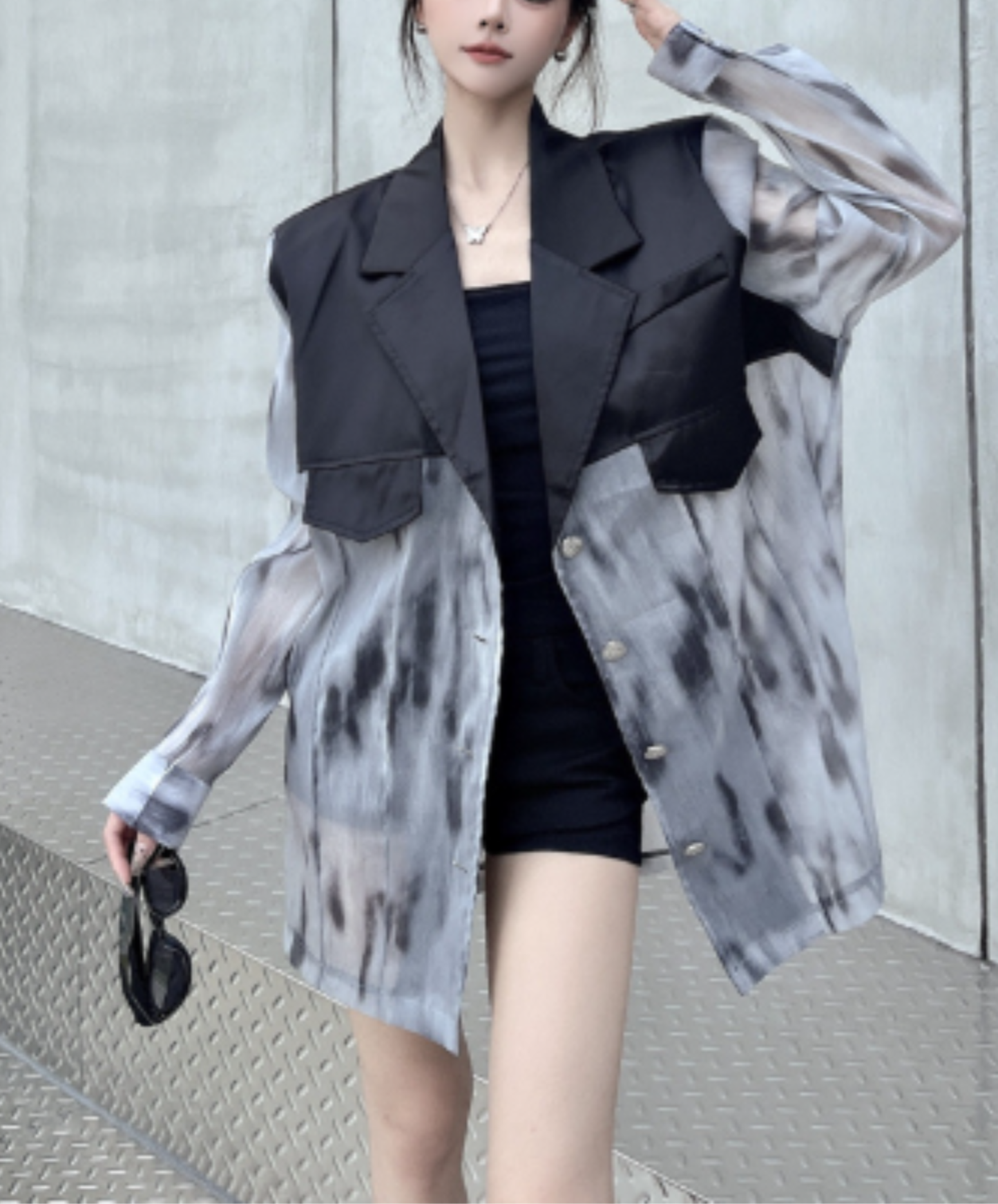 tie-dye patchwork sheer jacket EN3088