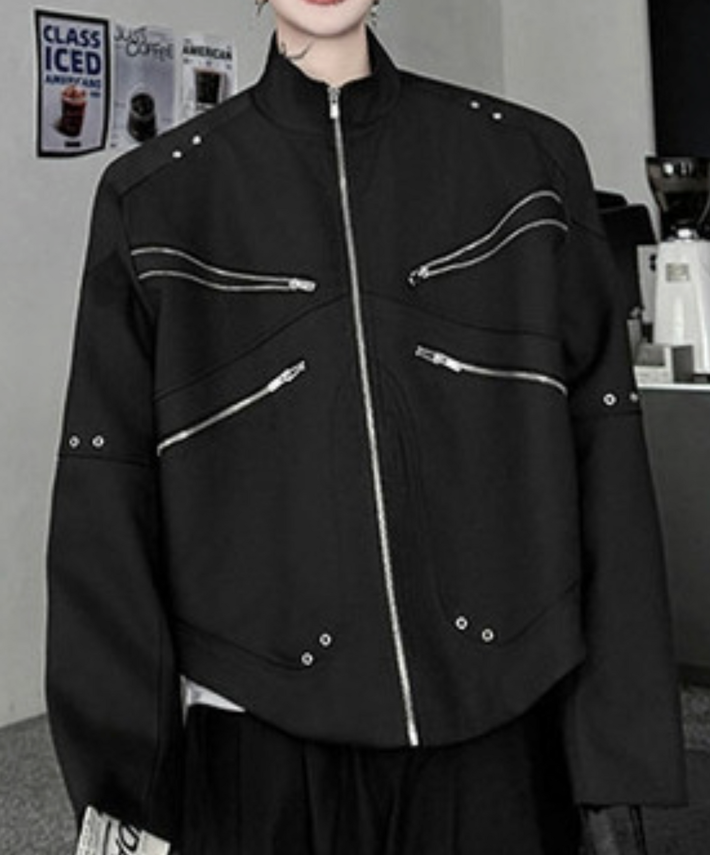 4 zipper and rivet decoration jacket EN2403