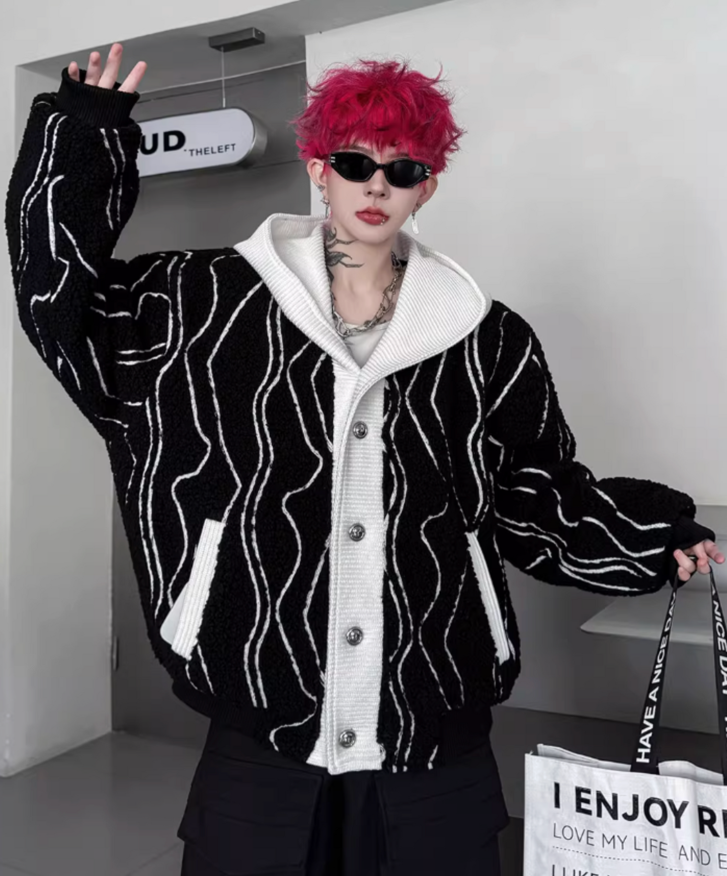 irregular striped hoodie jacket EN2596