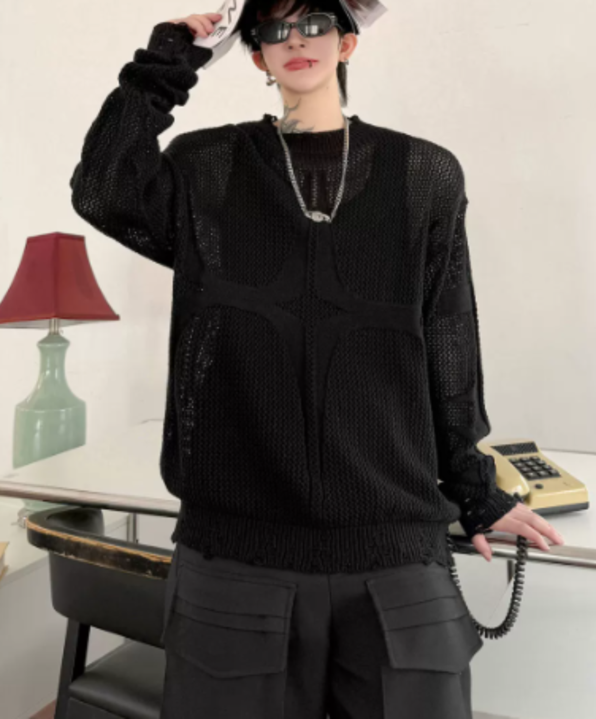 open-knit pattern with distressed finish sweater EN3206